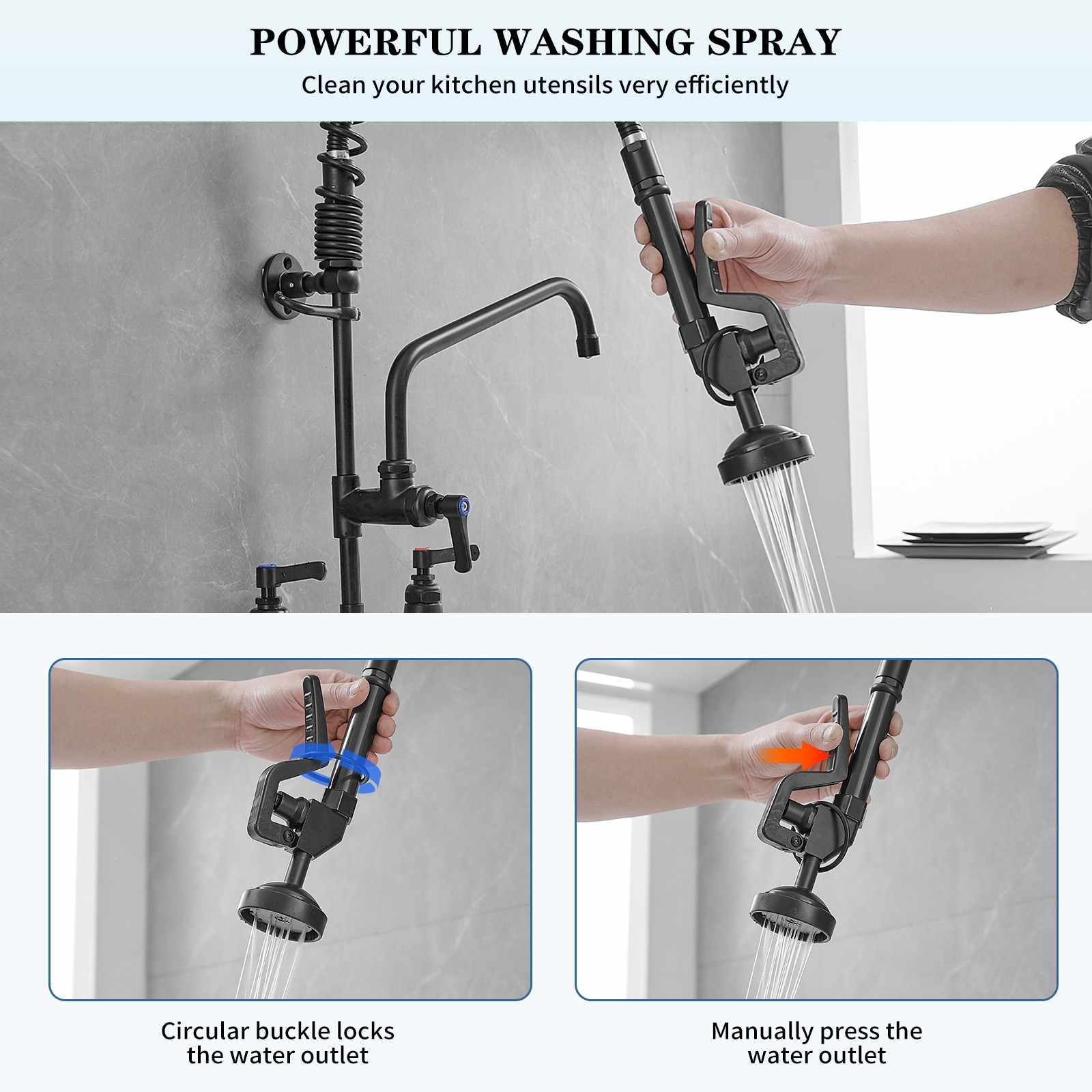 Matte Black Stainless Steel Wall-Mount Pull-Down Kitchen Faucet