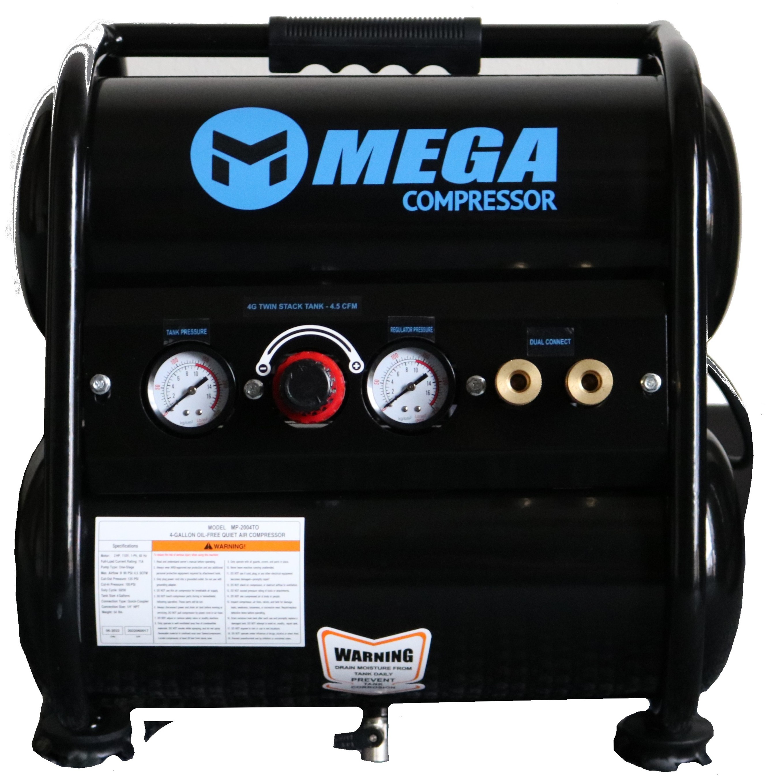 MEGA Compressor MP-2004TO 4-Gallon Portable Electric 135 PSI Twin stack Air Compressor