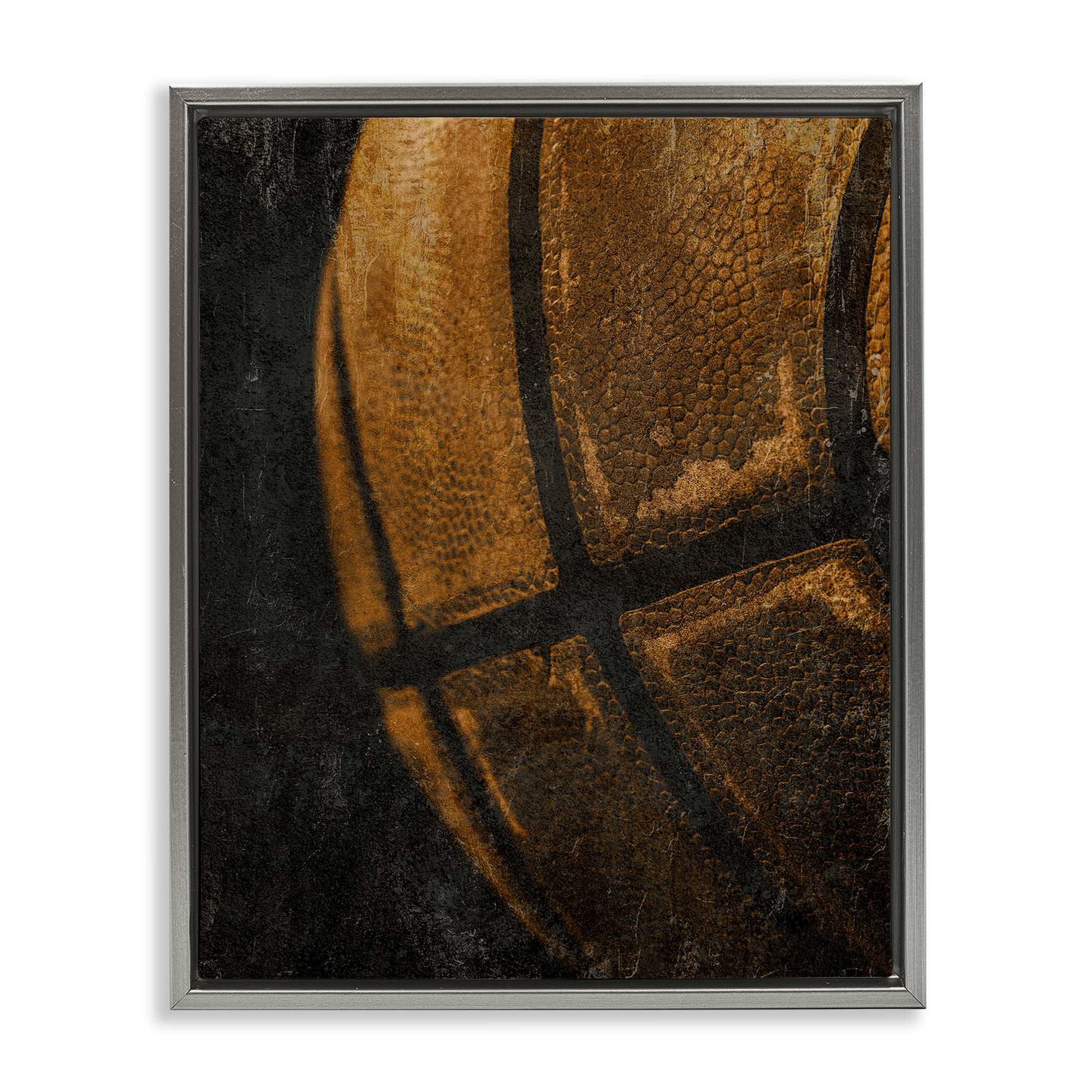 Stupell Industries BS-088-FFL-16X20 Vintage Basketball Close Up Gray Framed Floater Canvas Wall Art By Kim Allen 17 x 21