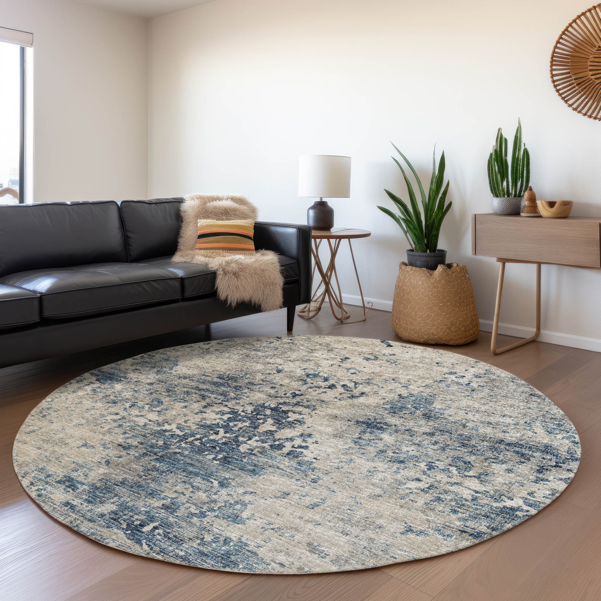 Addison Rugs AMF70BL8RO Mayfield AMF70BL 8 x 8 (ft) Loomed Polyester Blue Round Indoor Abstract Machine washable Area rug