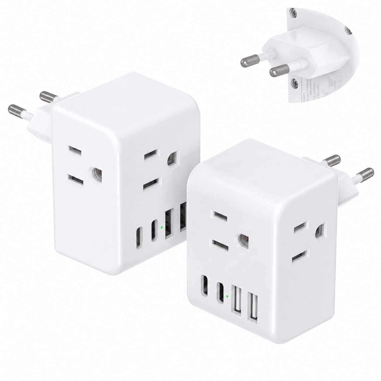 Yichuhaoxi  2 Pack European Travel Plug Adapter International Power Plug Adapter with 3 Outlets 3 USB Charging Ports 1 USB C Type C Plug Adapter