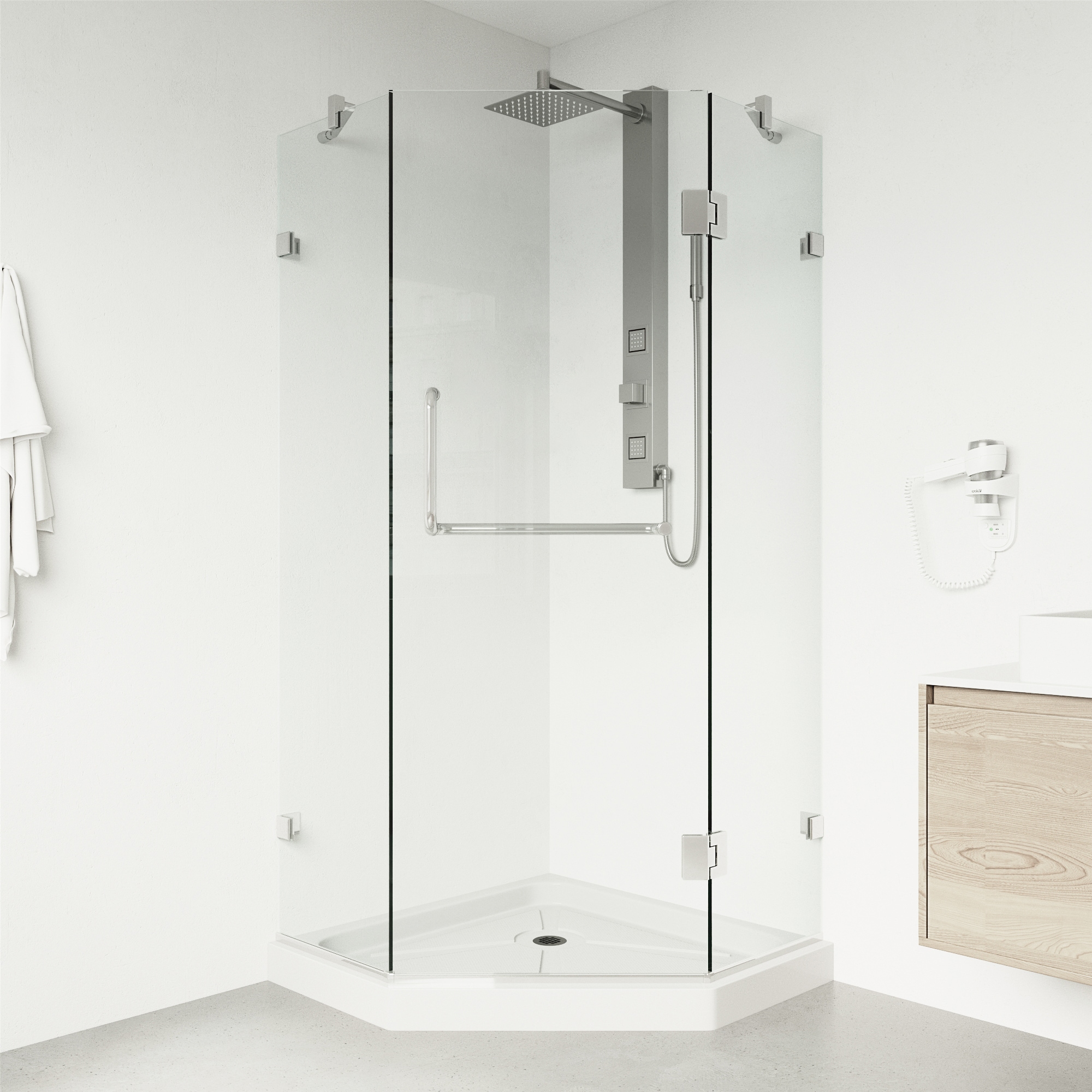 VIGO VG6062CHCL36WS Piedmont 2 -Piece 36-in W x 36-in L x 77-in H Neo-angle Corner shower kit ( Base and Door Included Chrome Hardware Included