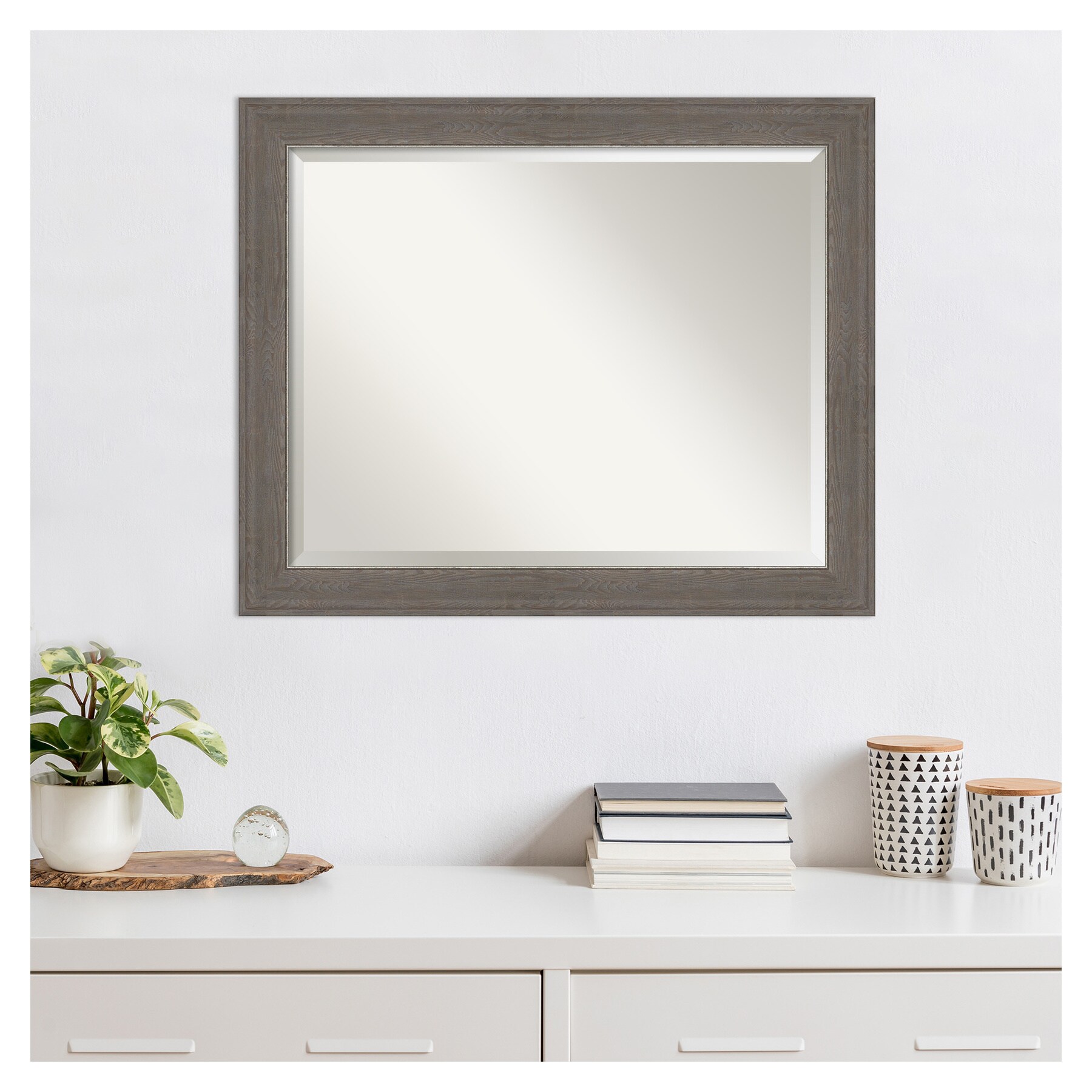 Alta Brown Grey Woodgrain and Silver Edge Full-Length Mirror