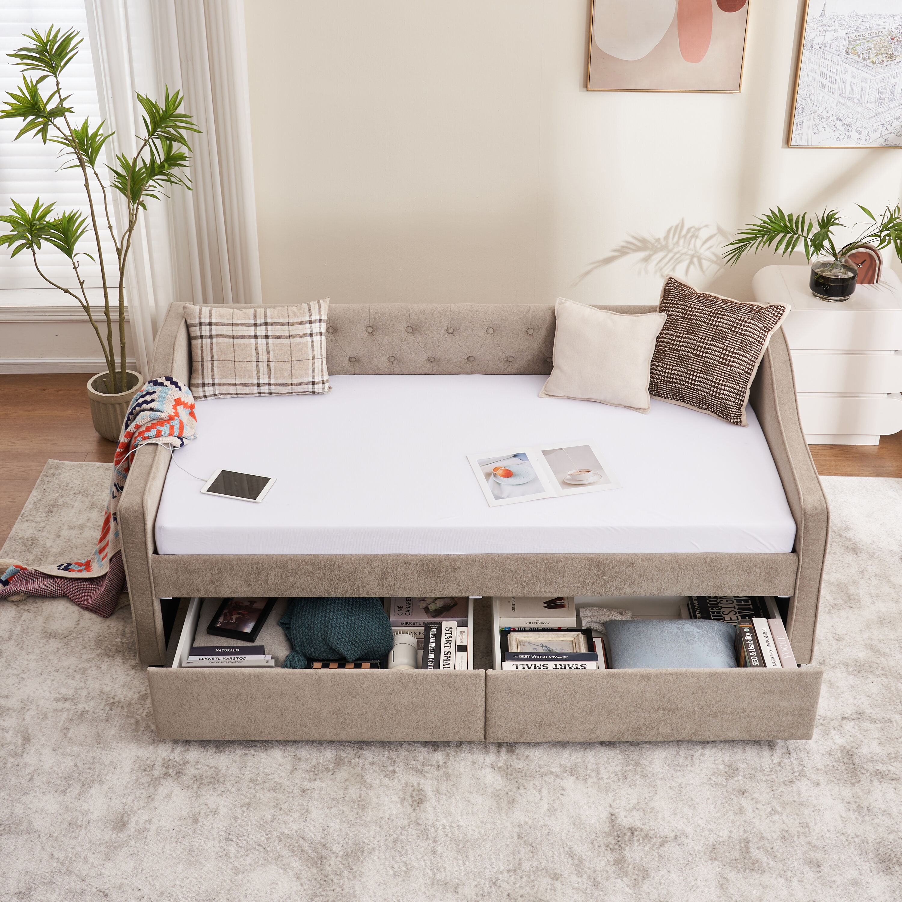 Runesay Gray Contemporary/Modern Velvet Twin Sofa bed #XI59
