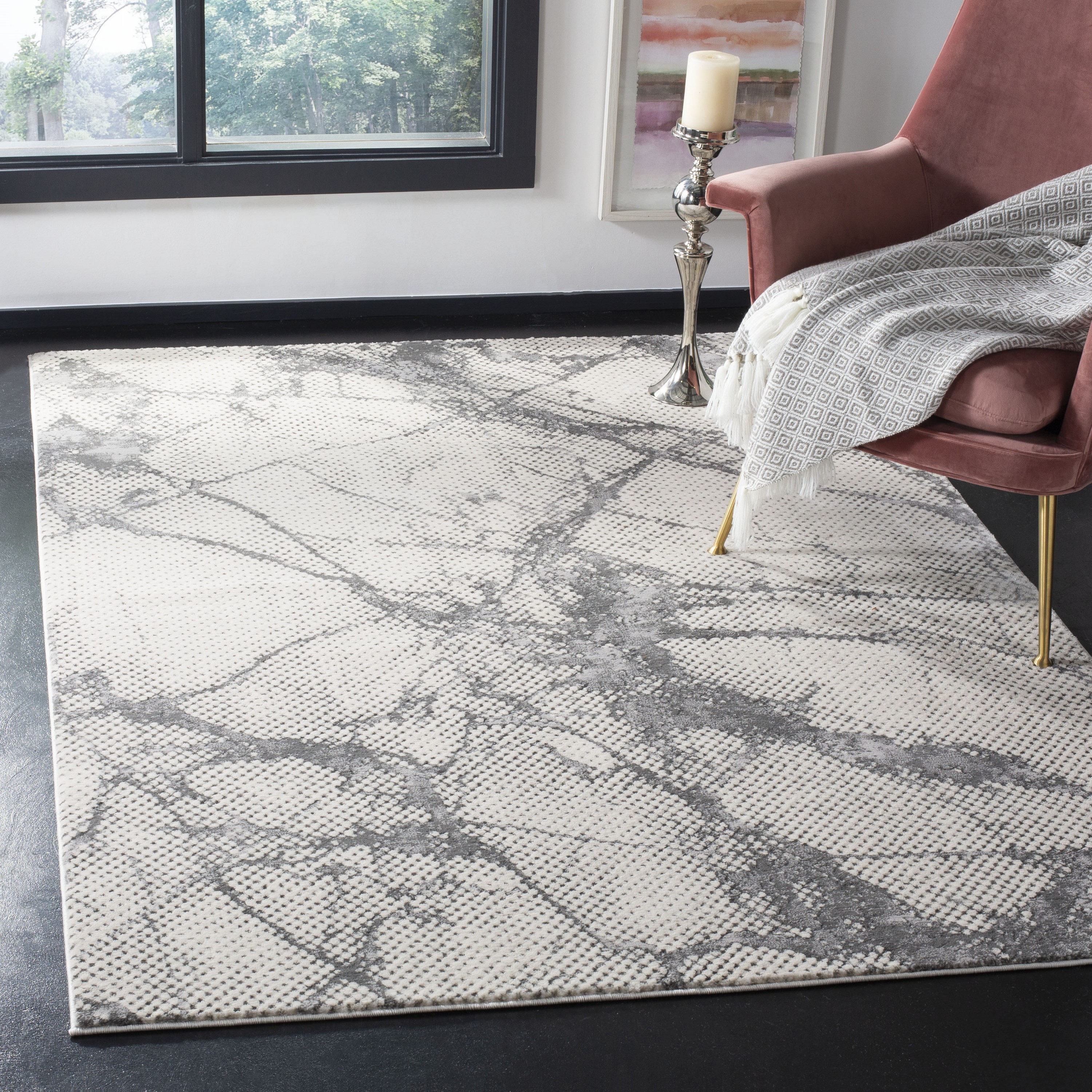 Safavieh LUR187A-8 Lurex Appo 8 x 10 (ft) Loomed Synthetic Ivory/Gray Rectangular Indoor Abstract Industrial Area rug