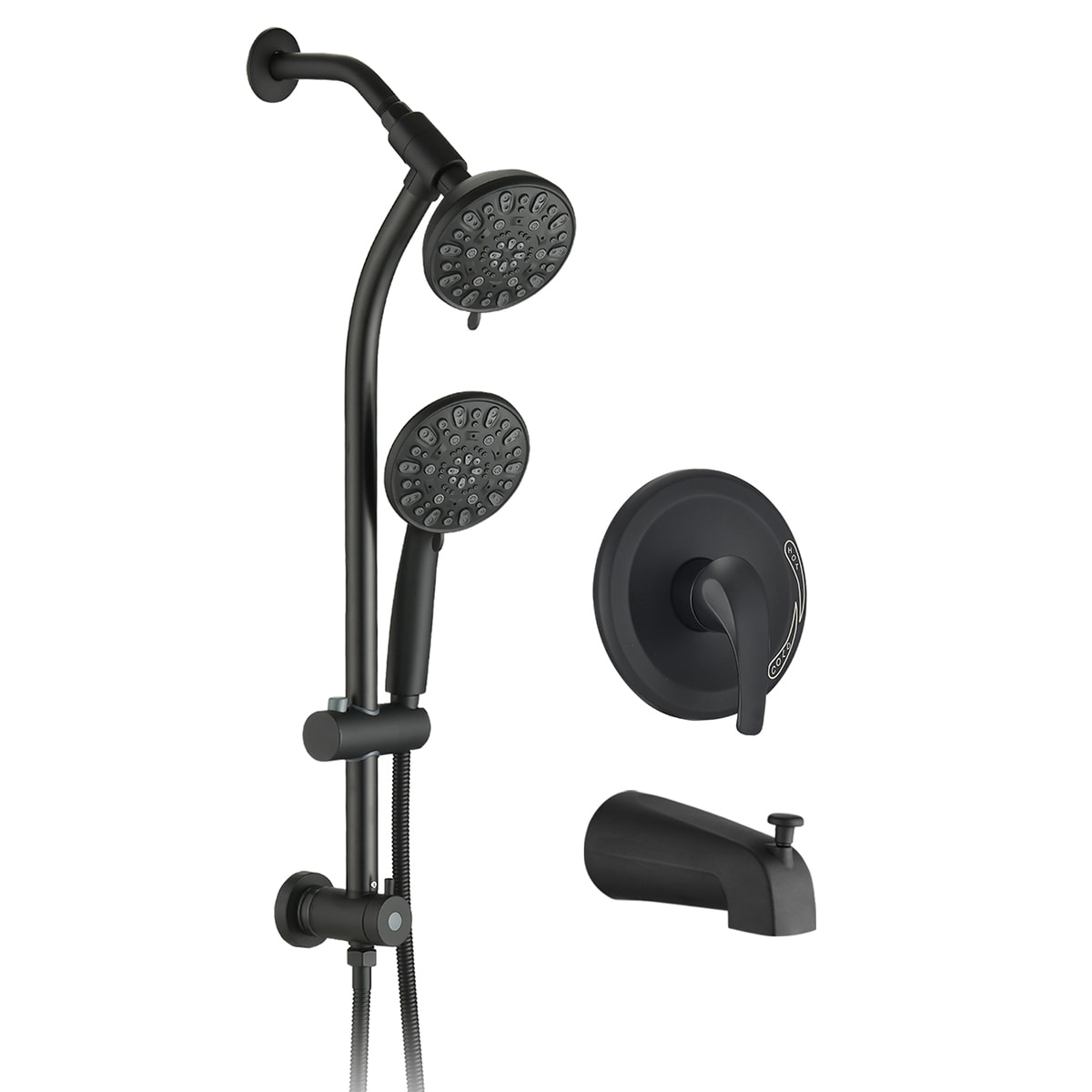 Mondawe MD-KL55534 Matte Black 5-in Shower Faucet Bar System with 3-way Diverter ( Pressure-balanced Valve Included )