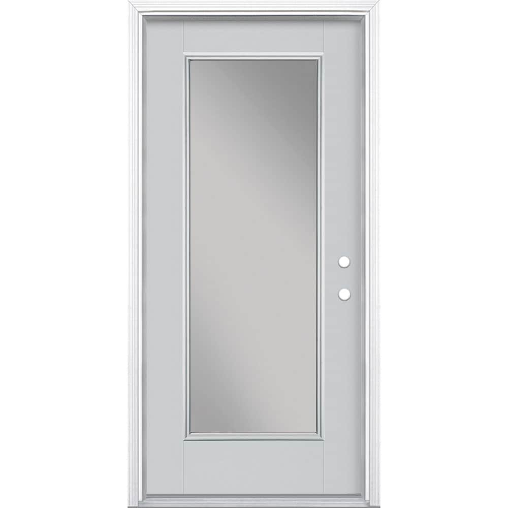 Masonite 1218705 36-in x 80-in x 4-9/16-in Fiberglass Full lite Left-hand inswing Infinity Gray Painted Prehung Front Door with Brickmould Insulating core
