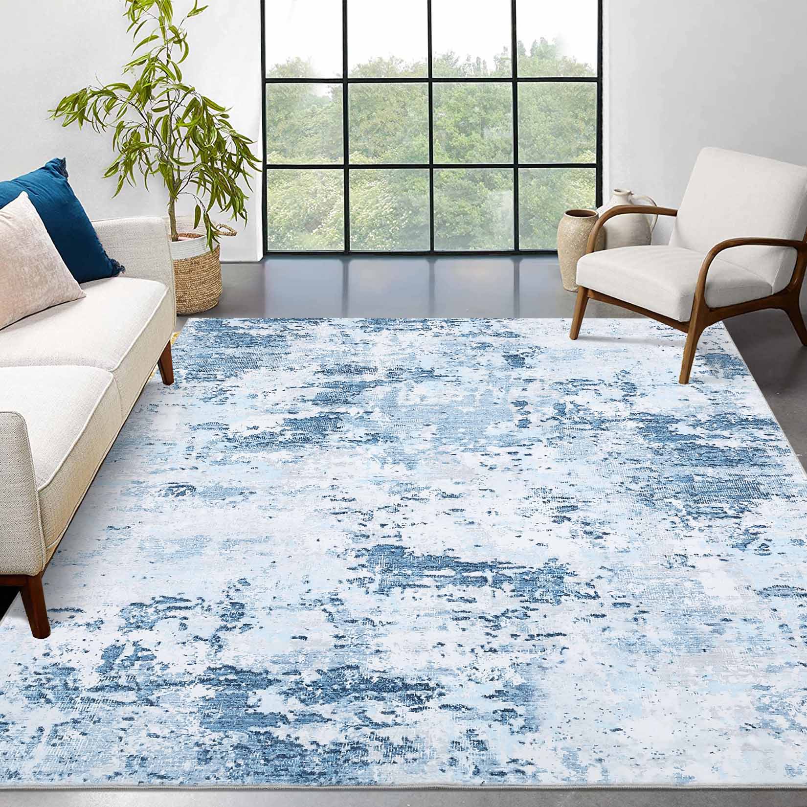 Garvee YXY-LO-PHO-16ILPP4S 9 x 12 (ft) Loomed Polyester Blue Rectangular Indoor Abstract Mid-Century Modern Machine washable Area rug