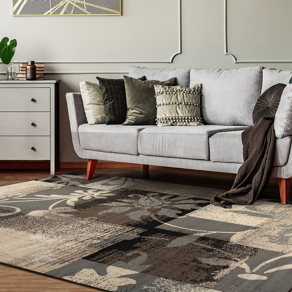 Beige Floral Patchwork 8' x 10' Synthetic Area Rug