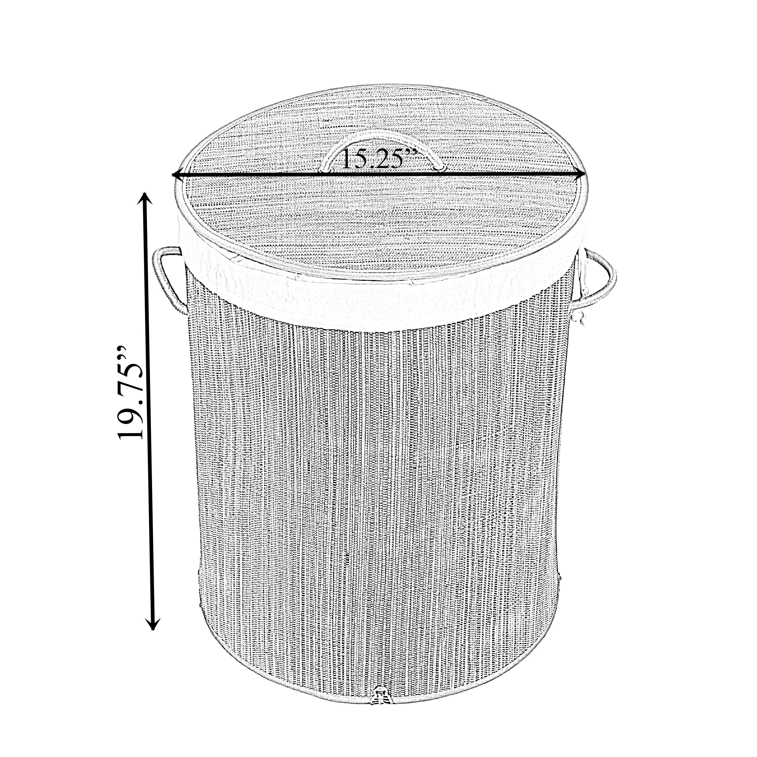 Round Natural Mendong Collapsible Laundry Hamper with Lid and Handles