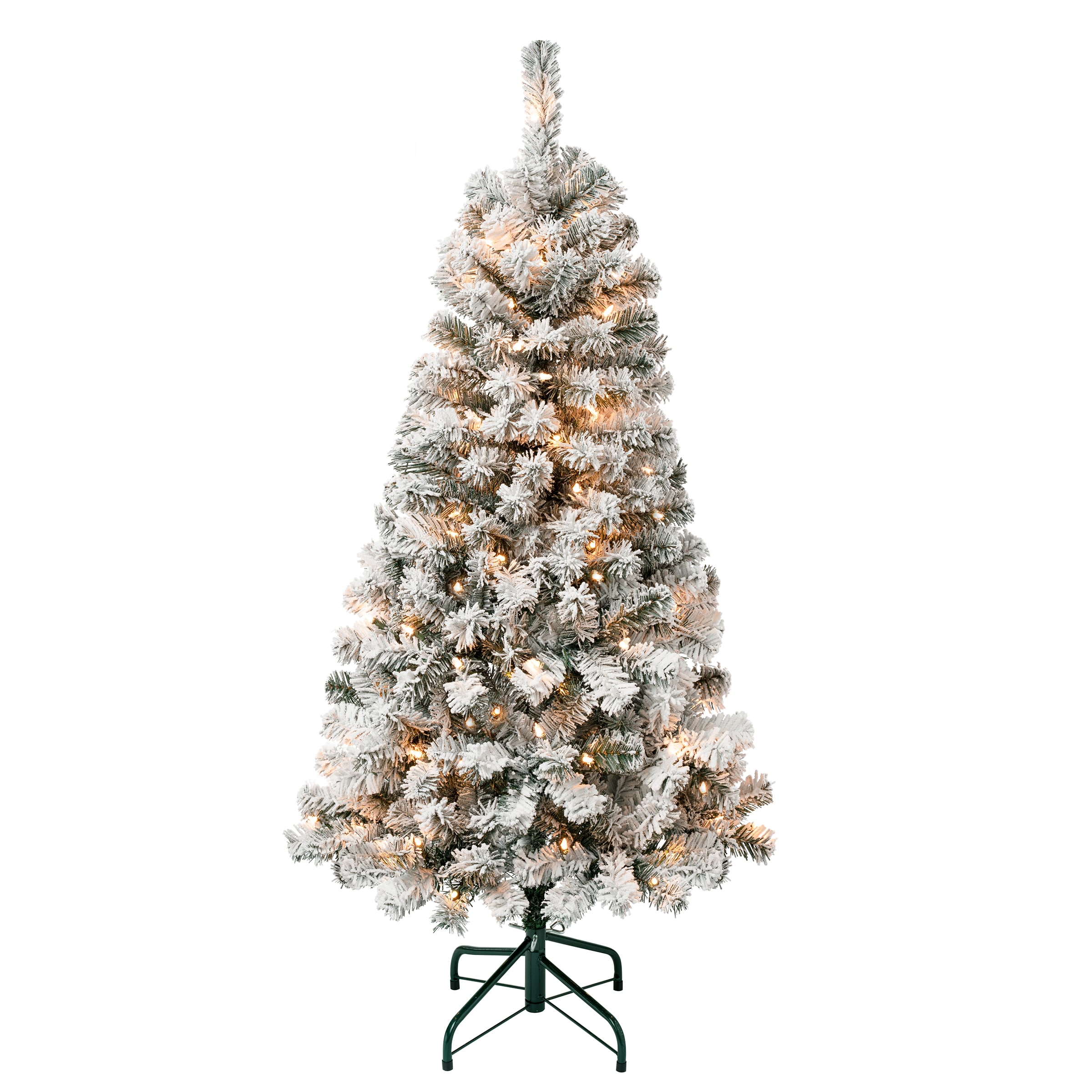 National Tree Company AC100-300-45F 4.5-ft Pre-lit Slim Flocked Artificial Christmas Tree with Clear Incandescent Lights