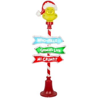 Grinch The Grinch 60-in Lamp Post Door Decoration with White LED Lights Lowes.com