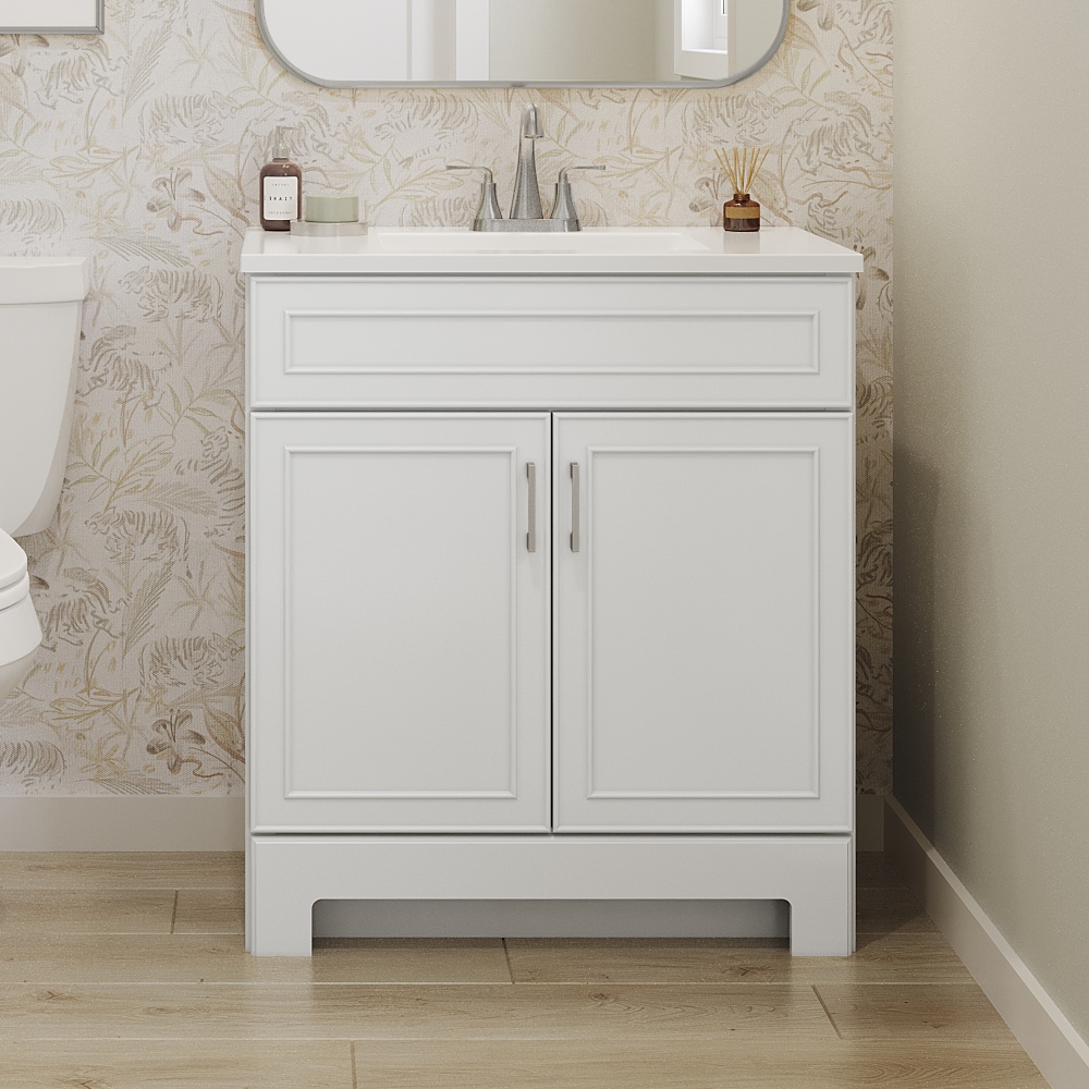 Style Selections C51130 Esterbrook 30-in True White Single Sink Bathroom Vanity with White Cultured Marble Top