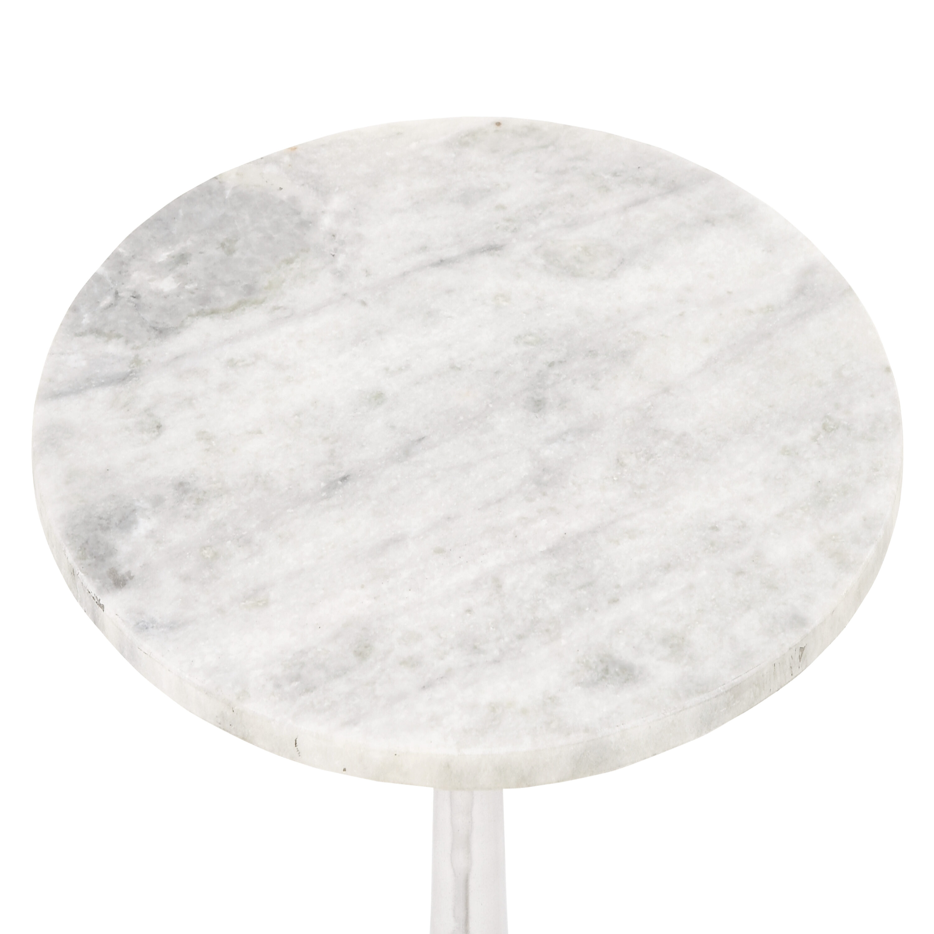 White Marble and Silver Aluminum Round Accent Table