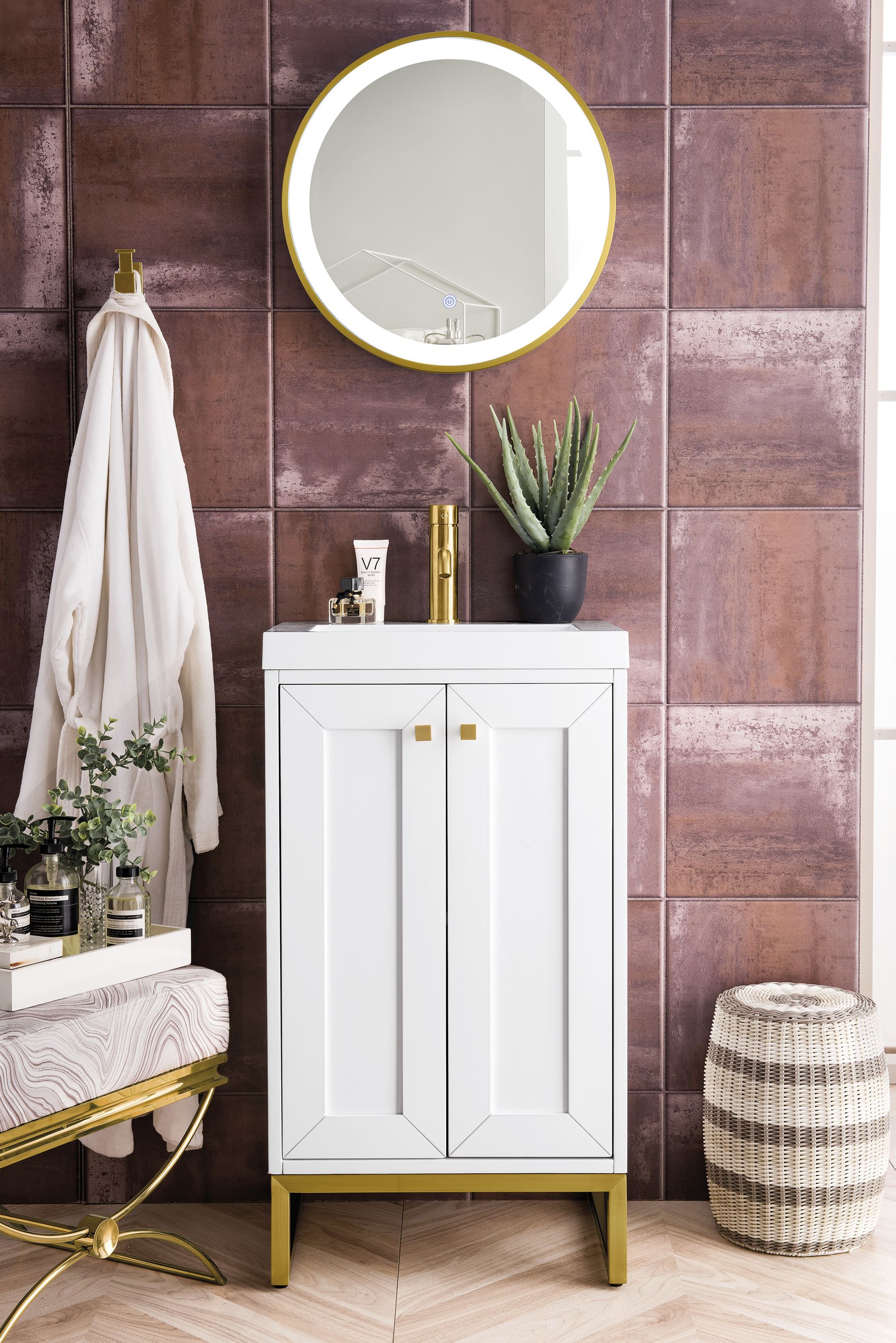 James Martin Chianti 20 Single Vanity Cabinet, Glossy White, Radiant Gold