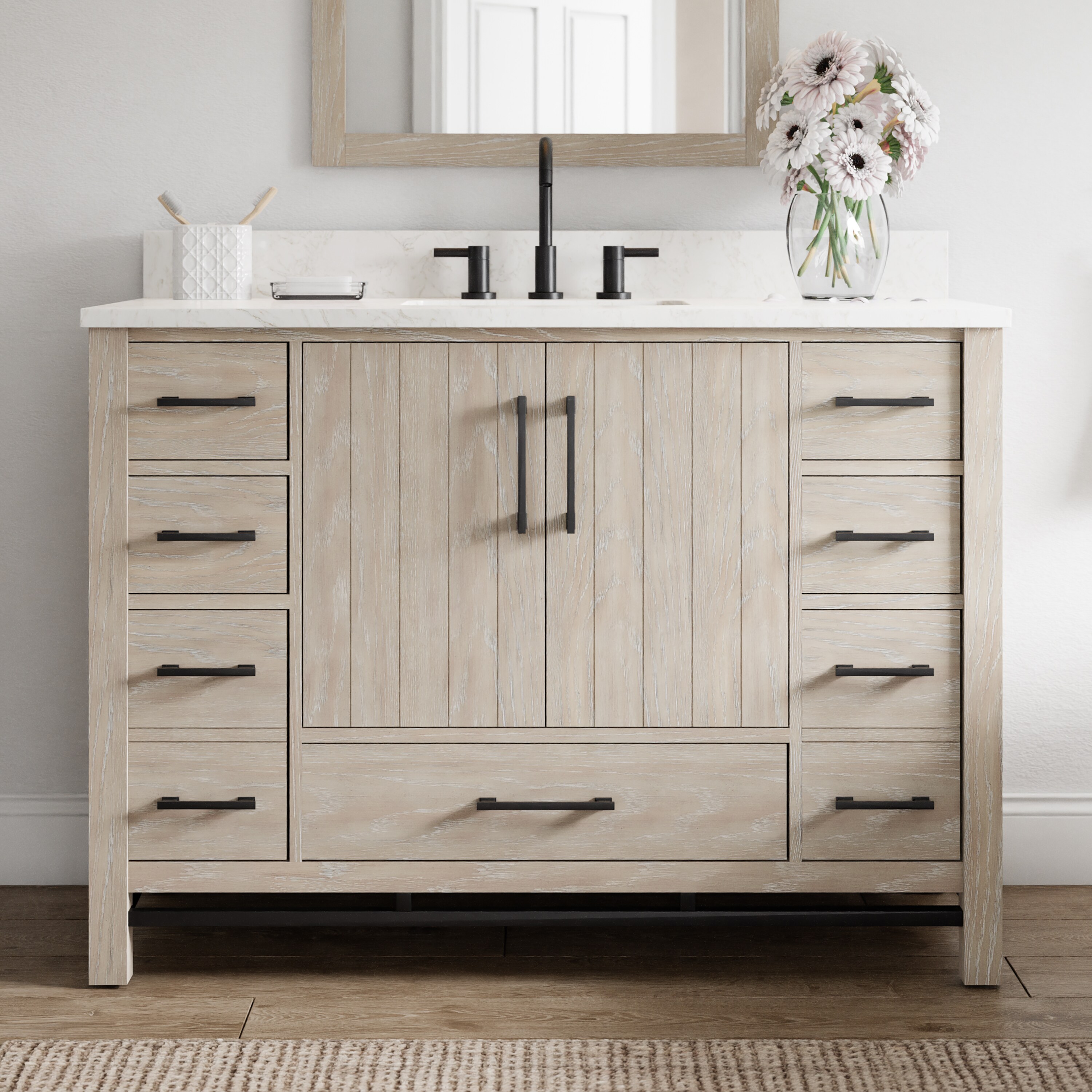 allen + roth Brawley 48-in Cerused Natural Oak Undermount Single Sink ...