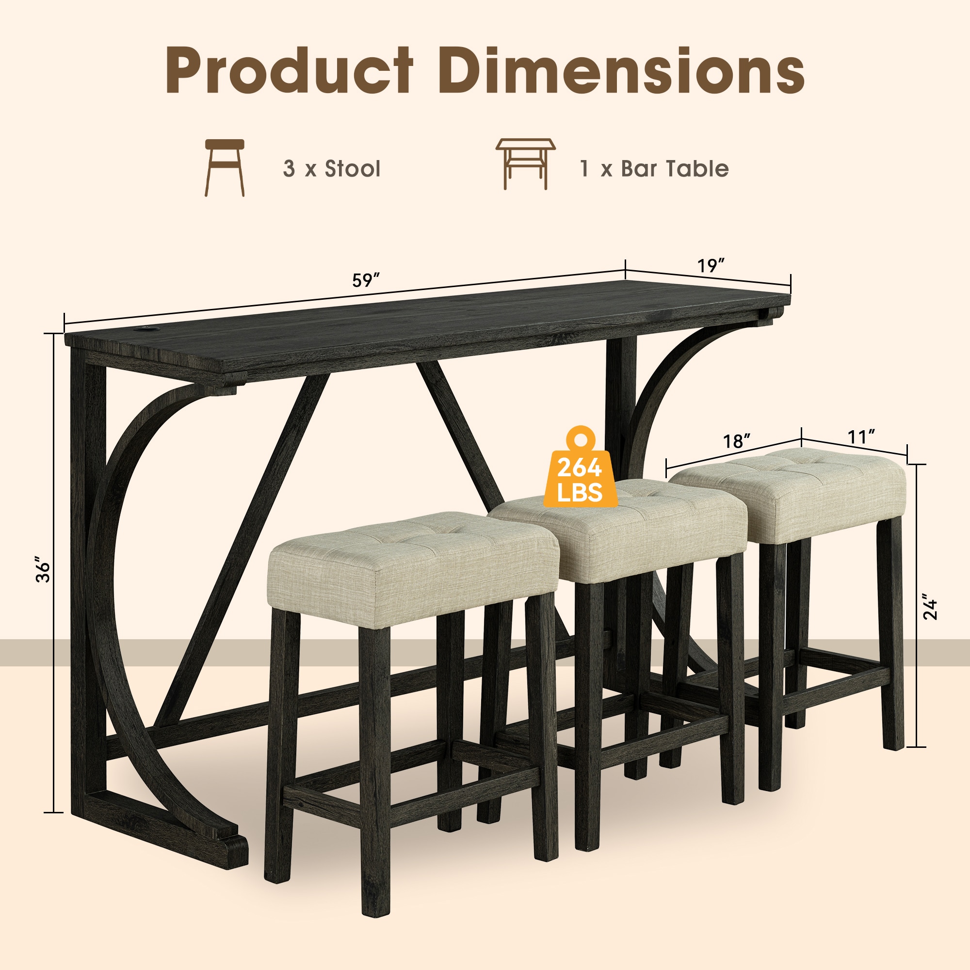 IHOMEadore MDSL3403BR-PT-4PK Dining-Sets - View #2