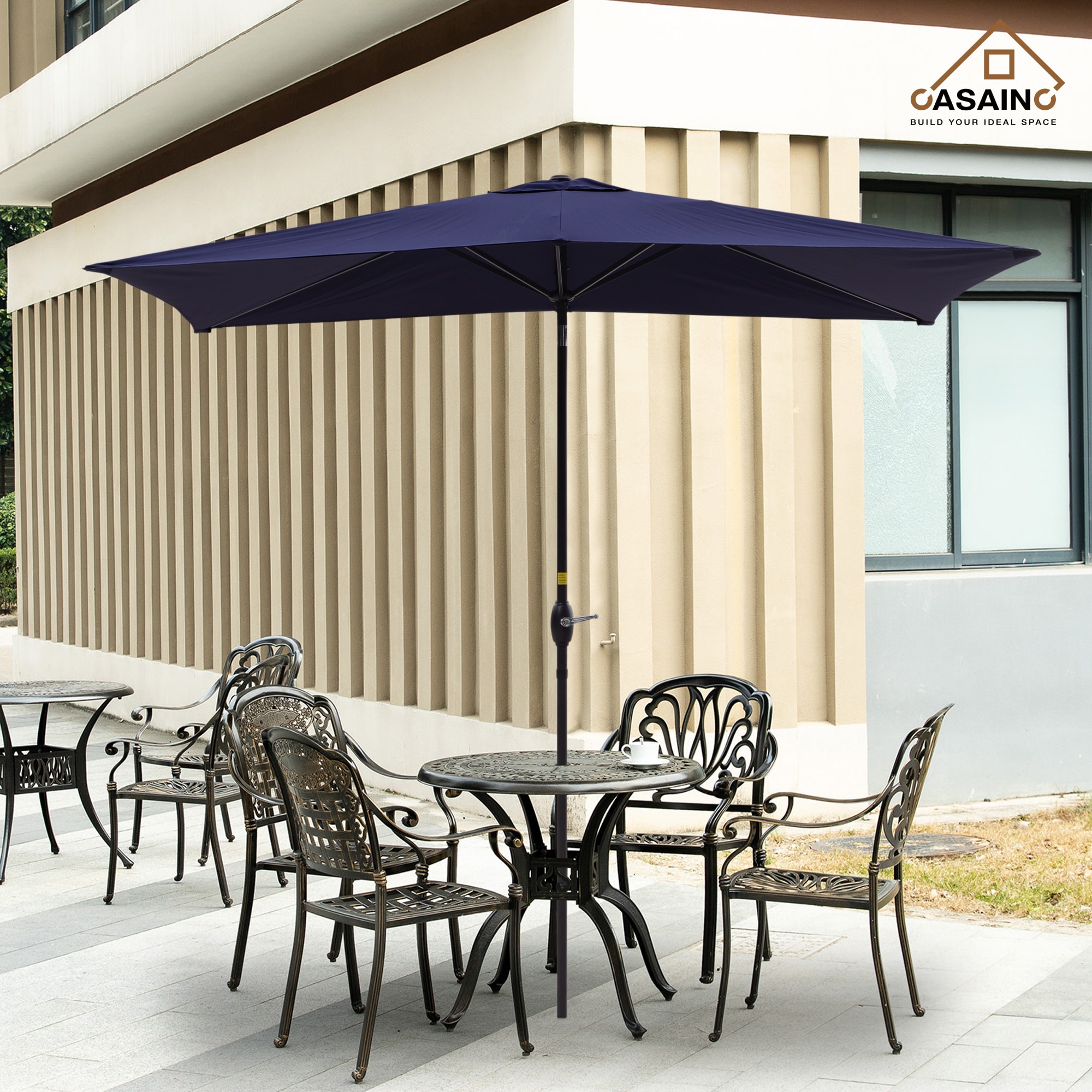 CASAINC WF-SM-R300LB 10-ft Aluminum Navy Push-button Tilt Market Patio Umbrella