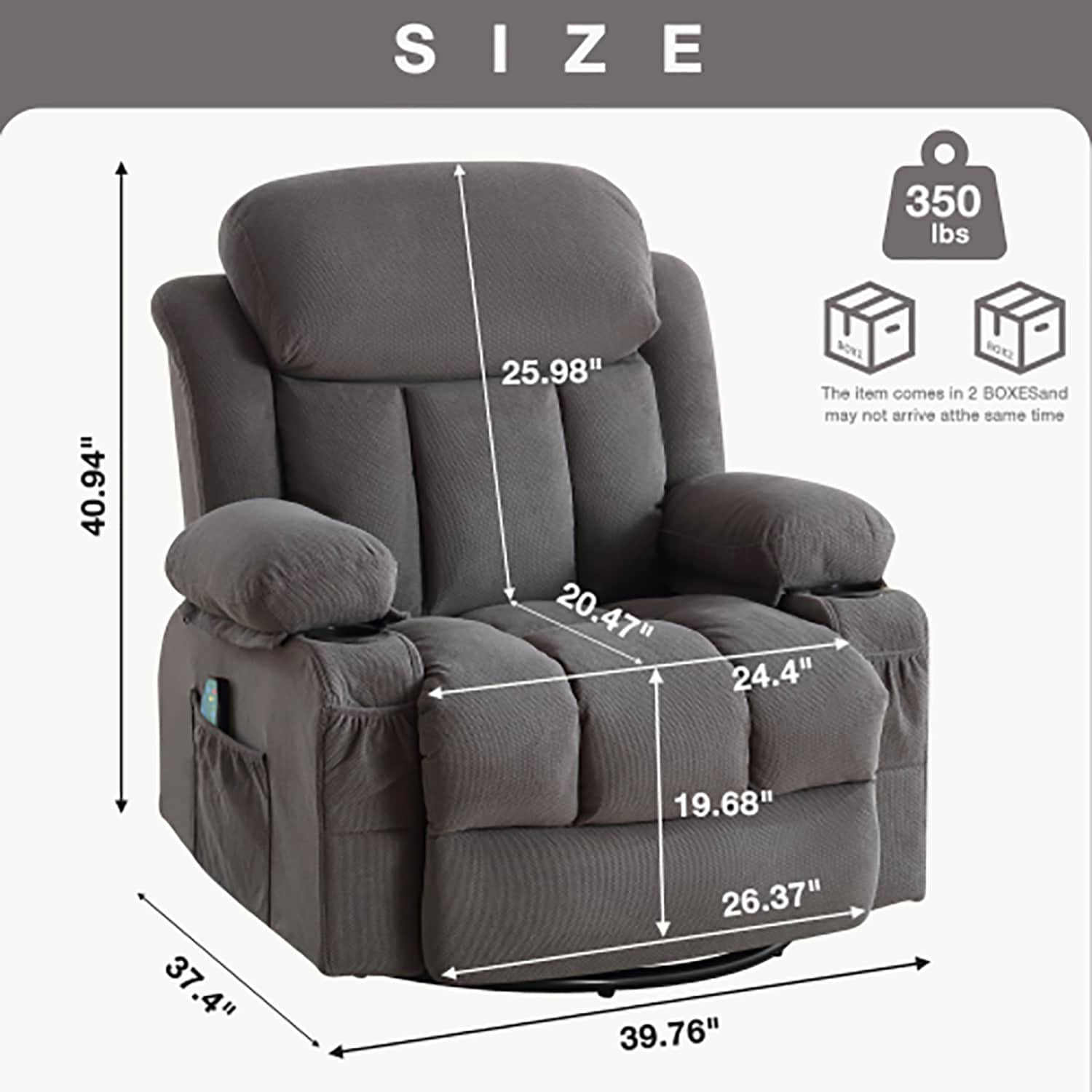 Sumyeg Recliner chair Gray Velvet Upholstered Swivel Massage Chair WF ...