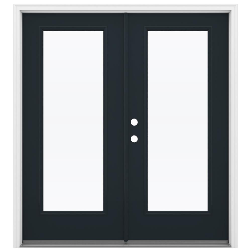 JELD-WEN LOWOLJW205900052 72-in x 80-in x 4-9/16-in Jamb Low-e Eclipse Steel French Right-Hand Inswing Double Patio Door Brickmould Included