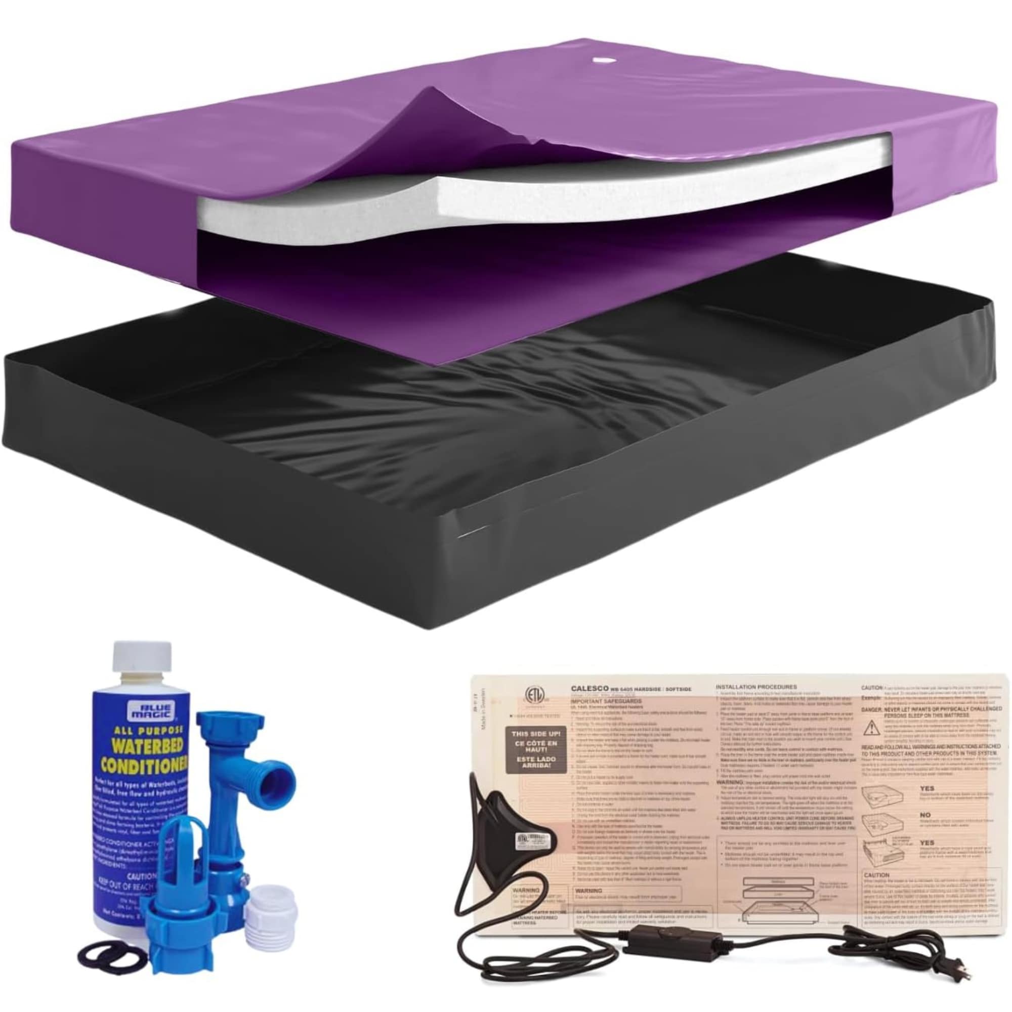 Boyd Sleep Blue Magic Size 30 Percent Semi-Waveless Waterbed Mattress Bundle with 325W Heater - Fill and Drain Kit -Conditioner - Stand-Up Liner - Frame Not Included - Super Single Size #MT00417KSS