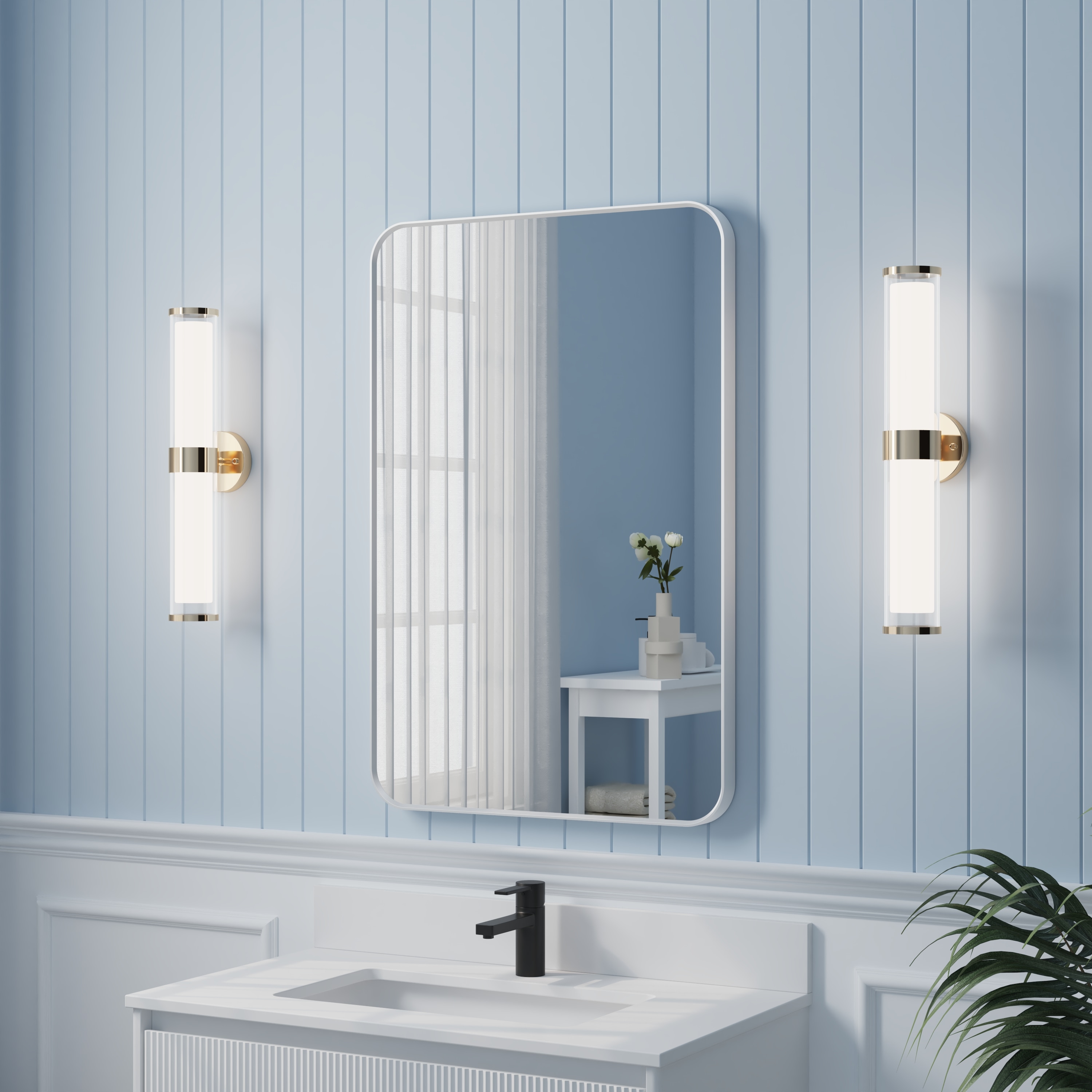 Forclover ALW91-3624MB 24-Inches x 36-Inches Framed Rectangle Bathroom Vanity Mirror ( White )