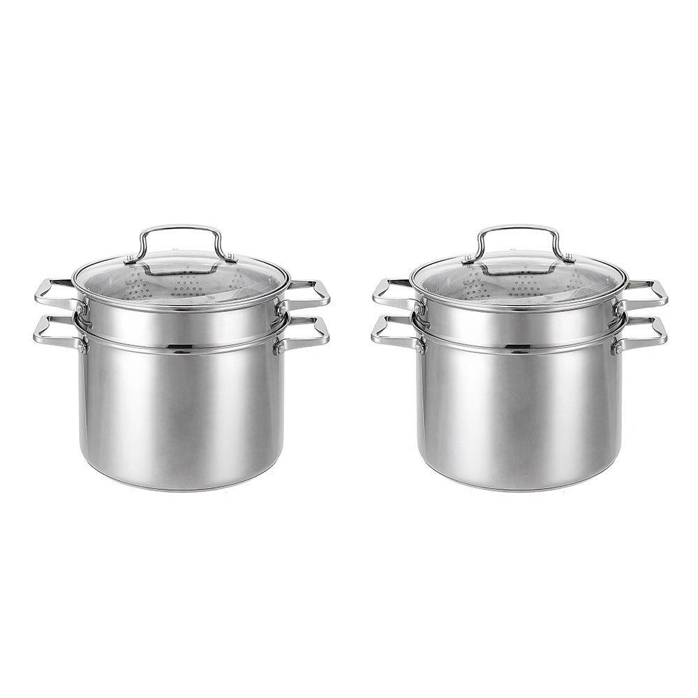 4pc Metallic Stainless Steel Deep Casserole Cookware Stockpot Set Pot Pan Red 