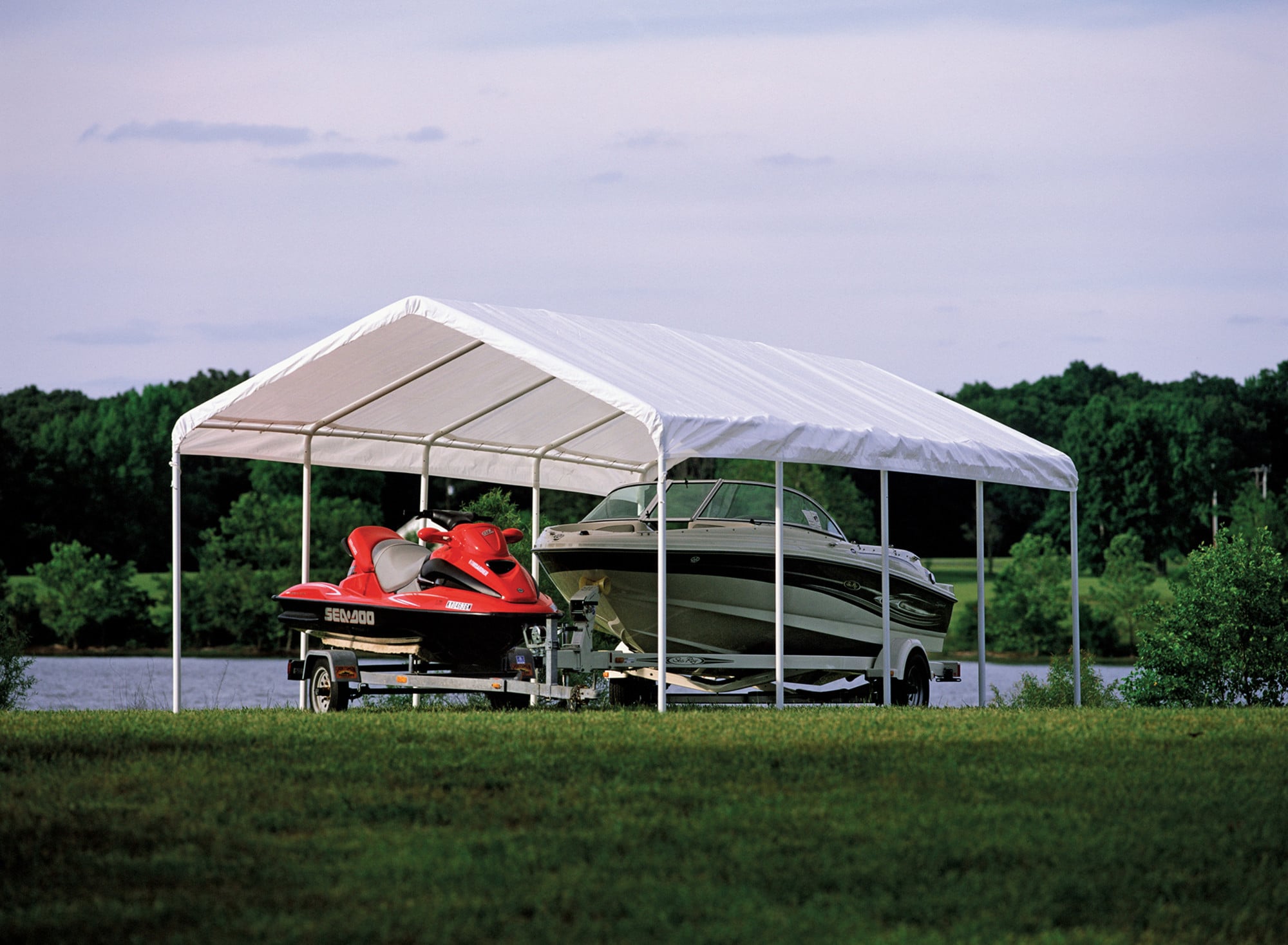Super Max 18' x 30' White Polyethylene Canopy with Steel Frame
