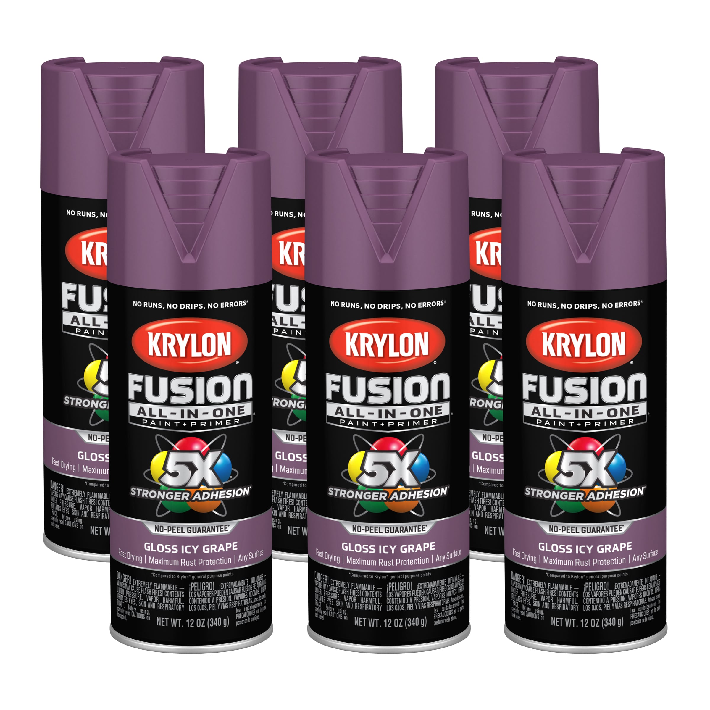 Fusion All-In-One Gloss Icy Grape Modified alkyd Spray paint and primer in one ( NET WT. 12-oz ) 6 -Pack