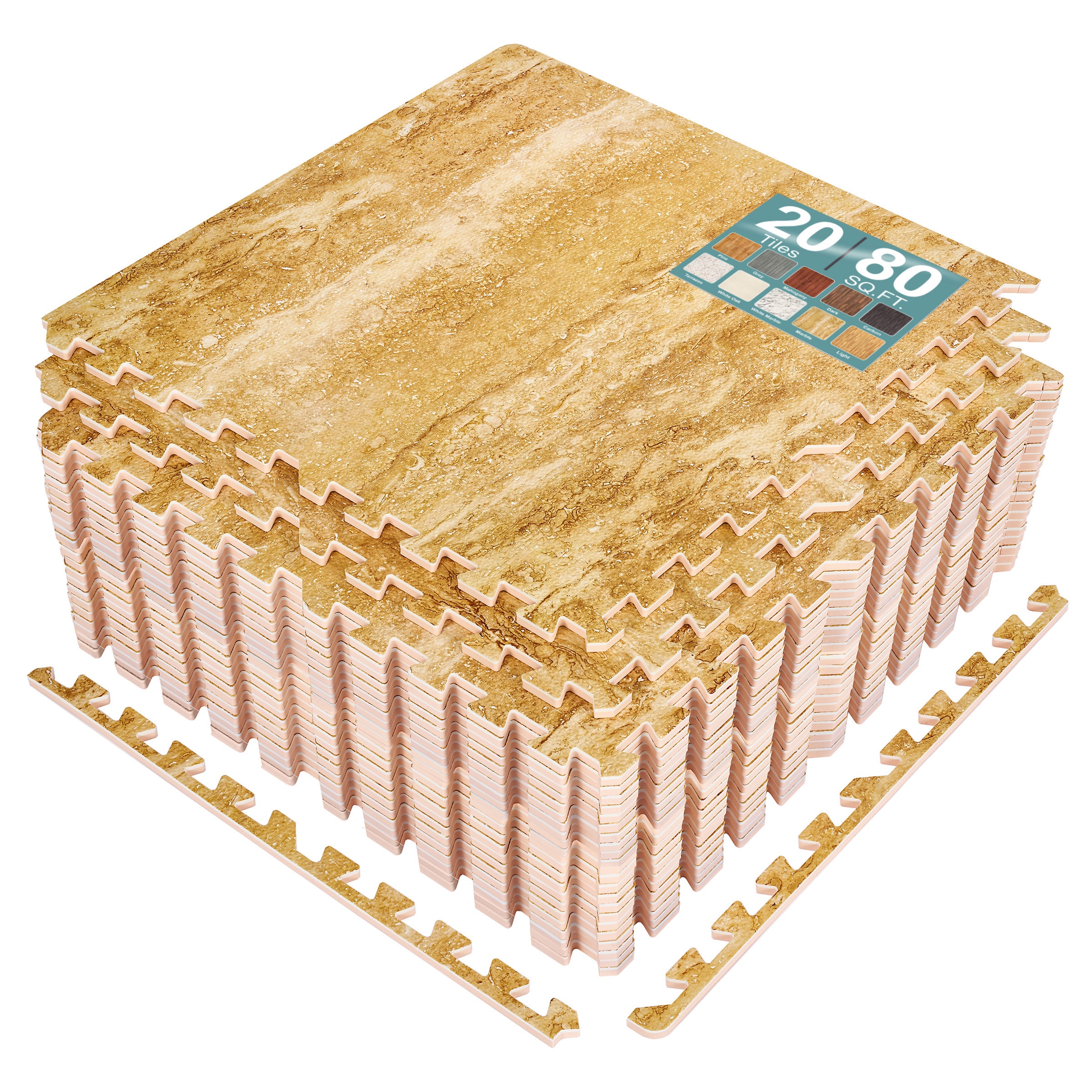 SORBUS 80 Sq Ft Interlocking EVA Foam Wood Grain Floor Tiles with Borders #MAT-WOODTIL20