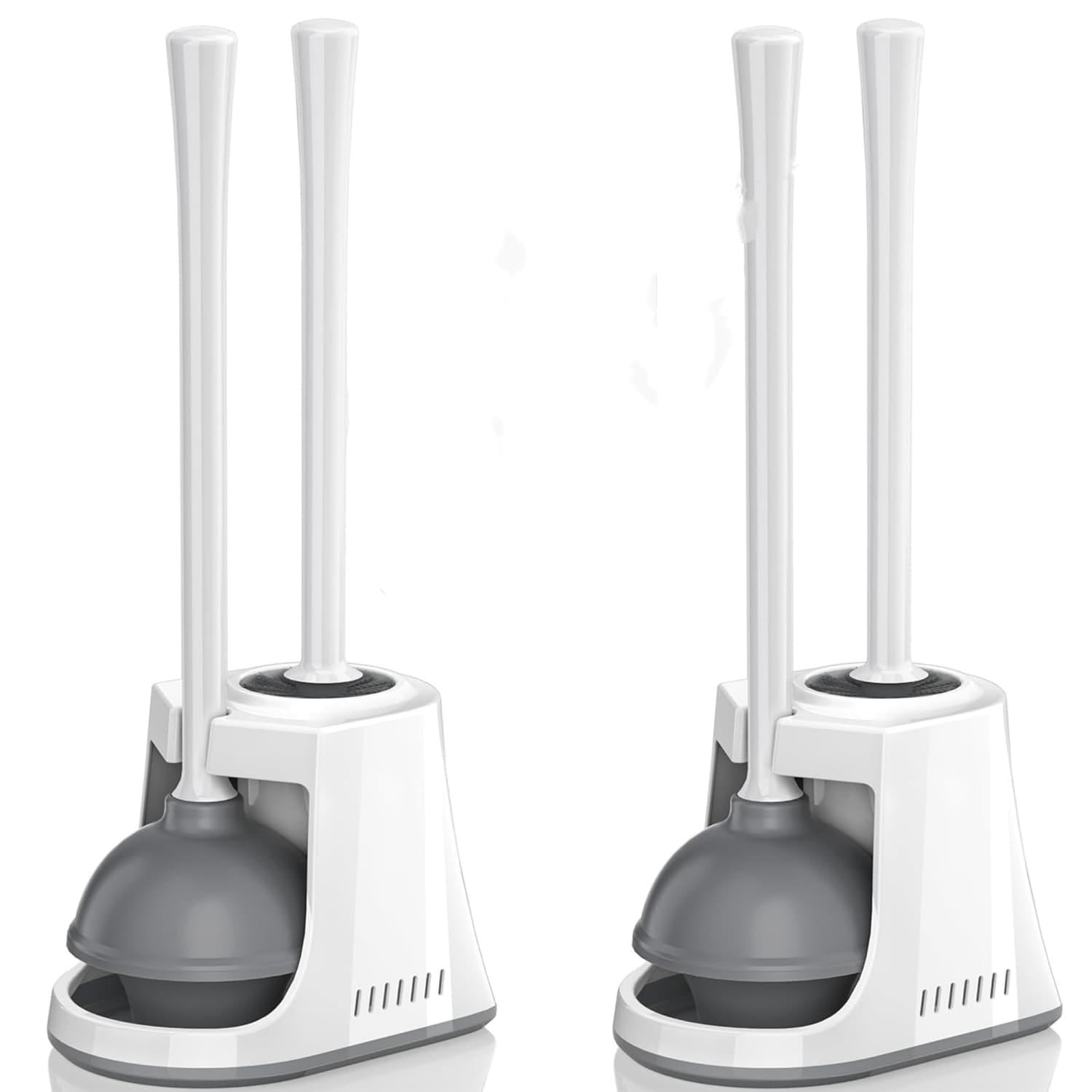 Angel Sar 2-Pack 2-in-1 White Toilet Plunger and Bowl Brush Set with Ventilated Holder for Bathroom Cleaning