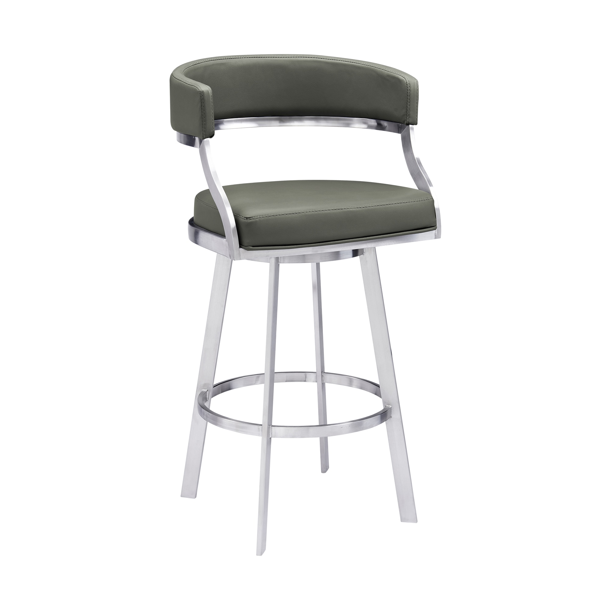 Armen Living LCSNBABSGR30 Saturn Grey 30.0-Inches H Bar height Round seat Upholstered Swivel Metal Bar Stool with Arms and Back