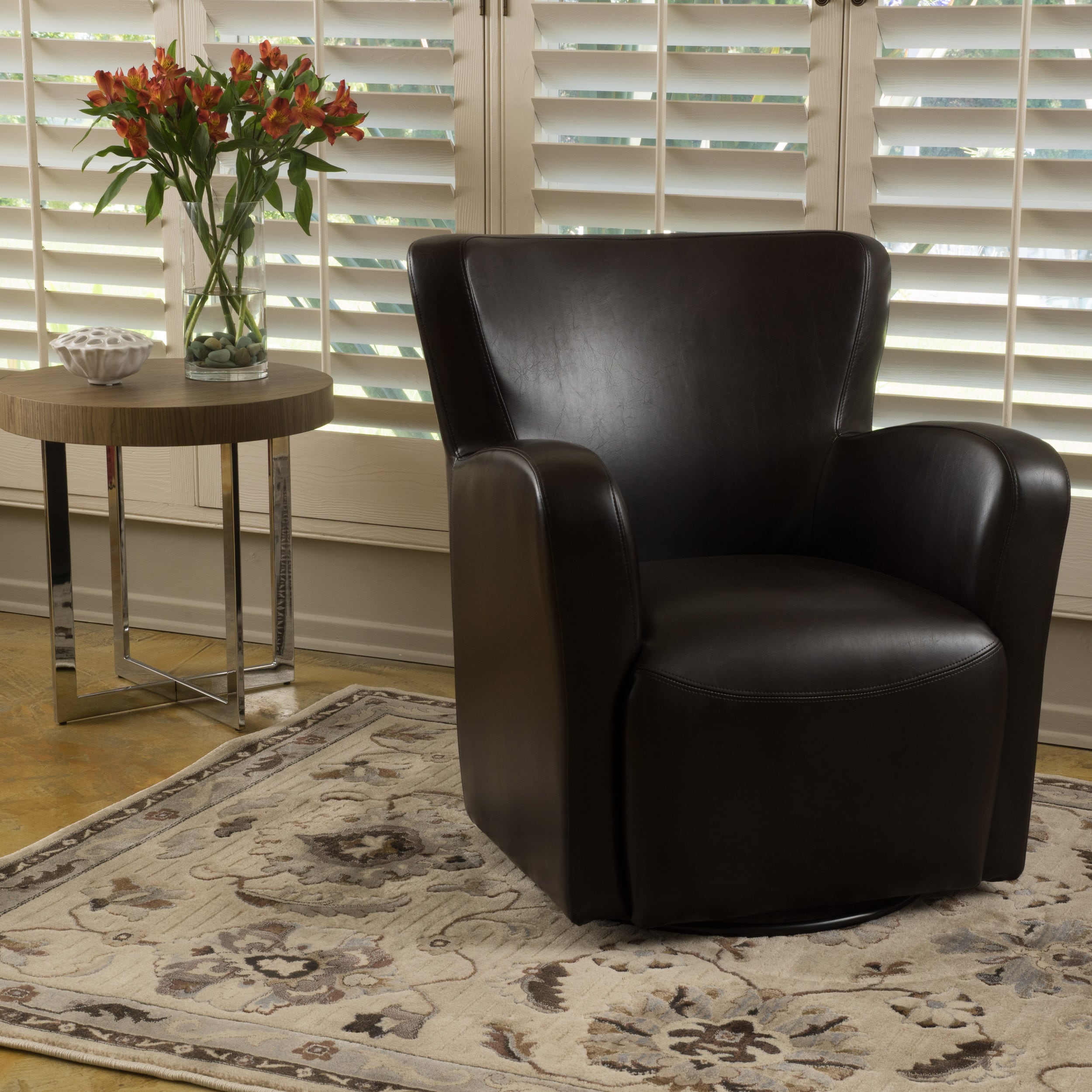 Christopher Knight Home 298433 Vada Brown Leather Swivel Chair-Brown