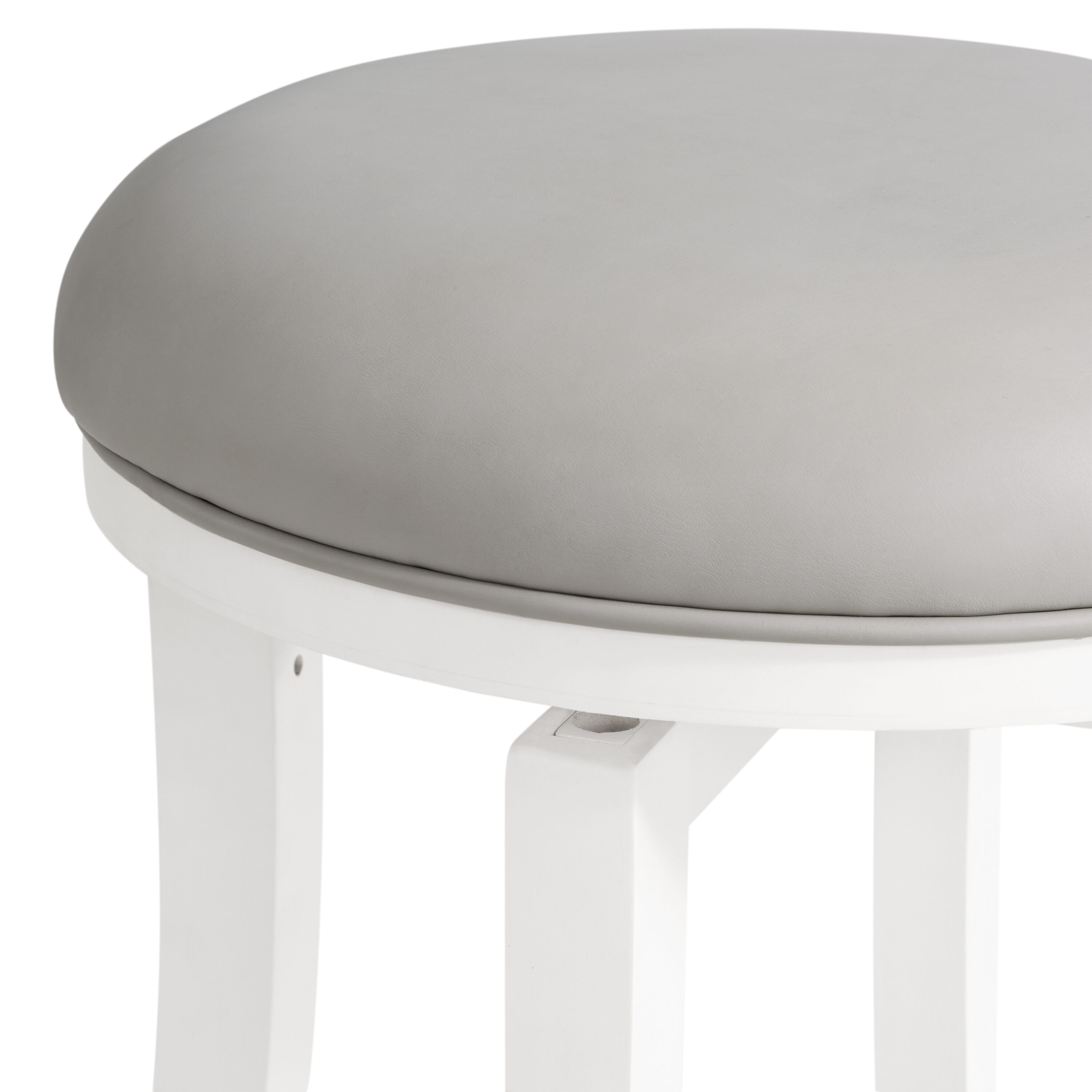 White Swivel Backless Wood and Leather Counter Stools, Set of 2