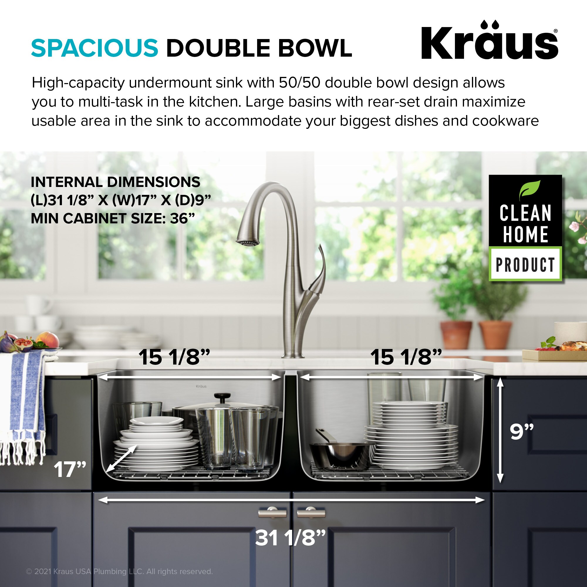 KRAUS 33 Inch Undermount Double Bowl Stainless Steel Kitchen Sink with  Kitchen Bar Faucet and Soap Dispenser - Bed Bath & Beyond - 4389944