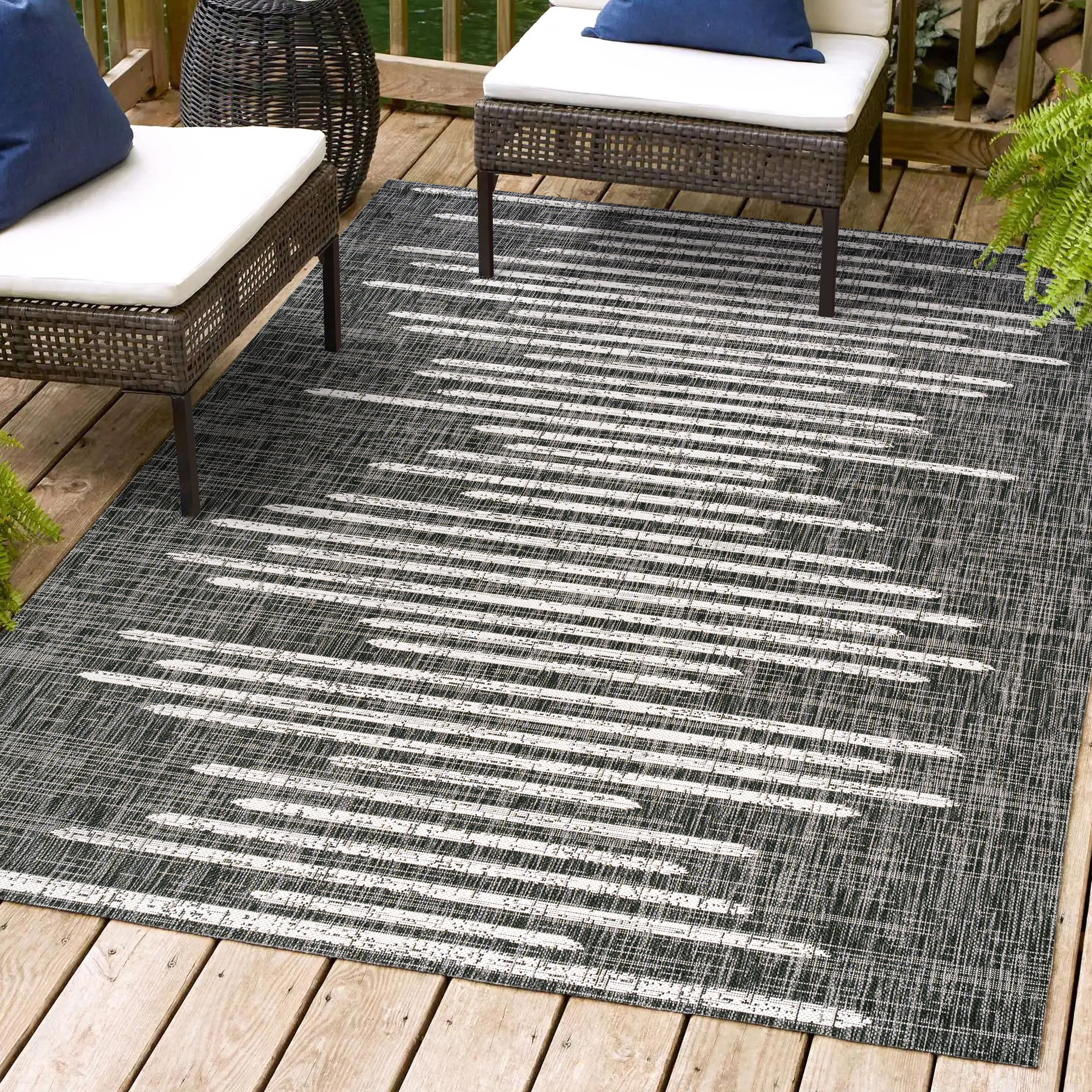 JONATHAN  Y Santa Monica Zolak Berber 8 x 10 (ft) Loomed Polypropylene Black/Ivory Rectangular Indoor/Outdoor Stripe Bohemian/Eclectic Area rug