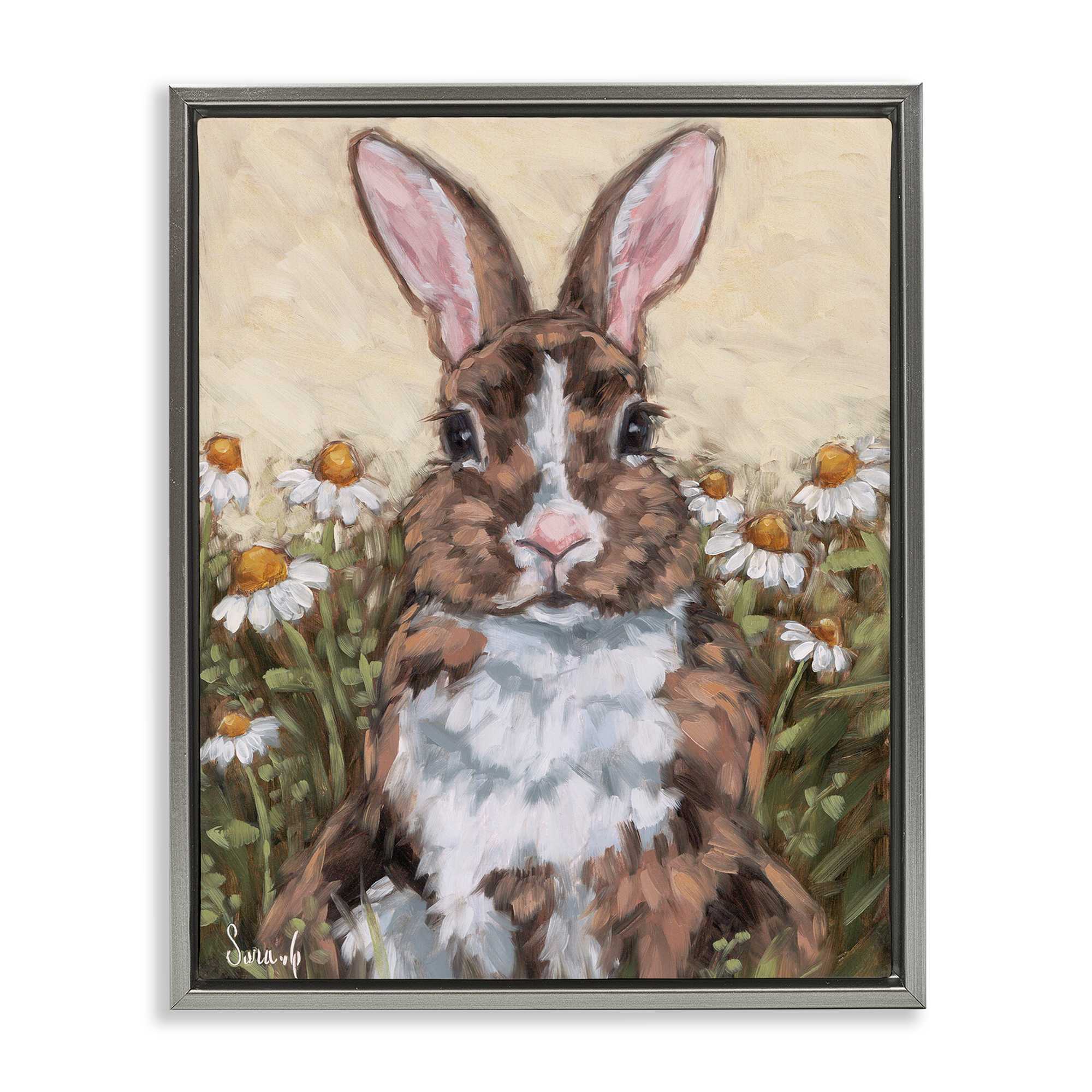 Stupell Industries BS-663-FFL-24X30 Rabbit Portrait with Daisies Floating Frame design by Sara G Designs