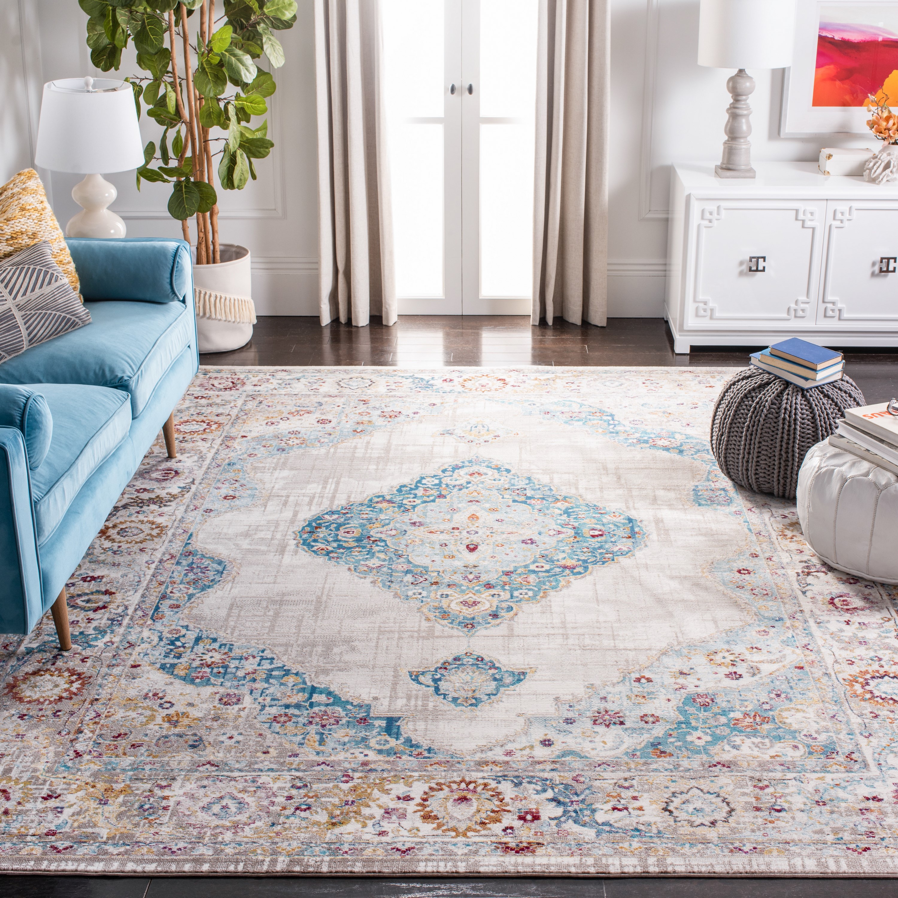 Safavieh ARA116A-8 Aria Botich 8 x 10 (ft) Loomed Polypropylene Blue/Ivory Rectangular Indoor Distressed/Overdyed Vintage Area rug