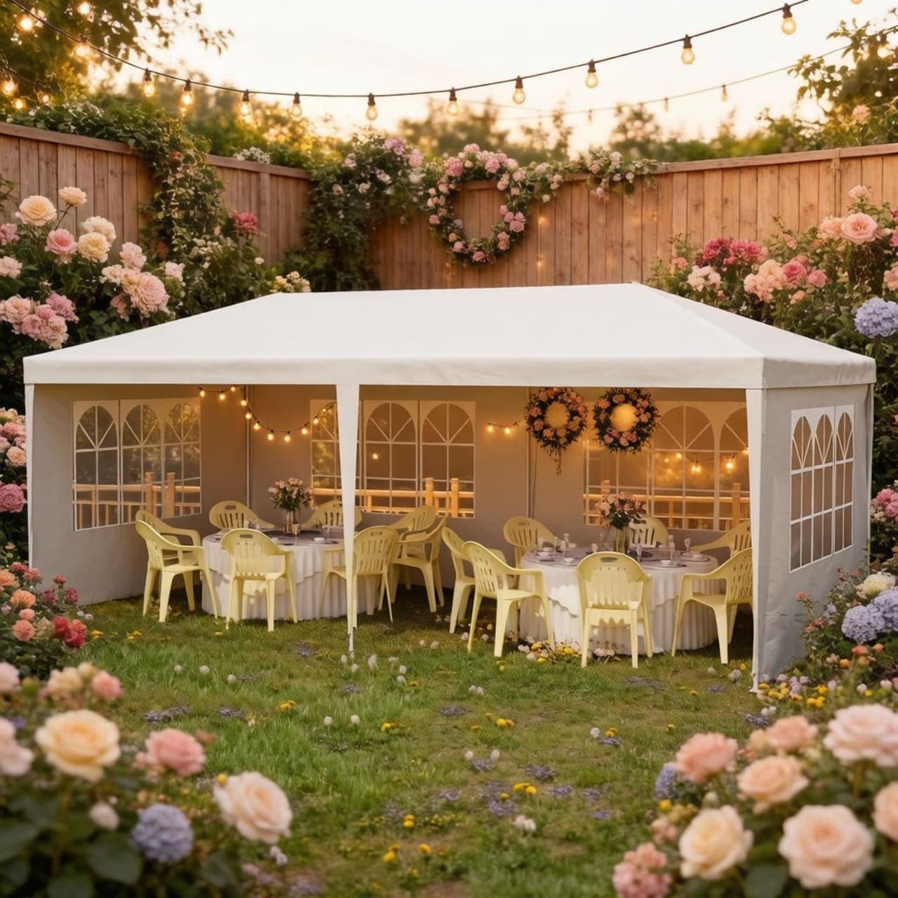 Vynxaria  9.7-ft x 19.2-ft White Pop-Up Gazebo with Polyethylene Hardtop Side Walls and Lights
