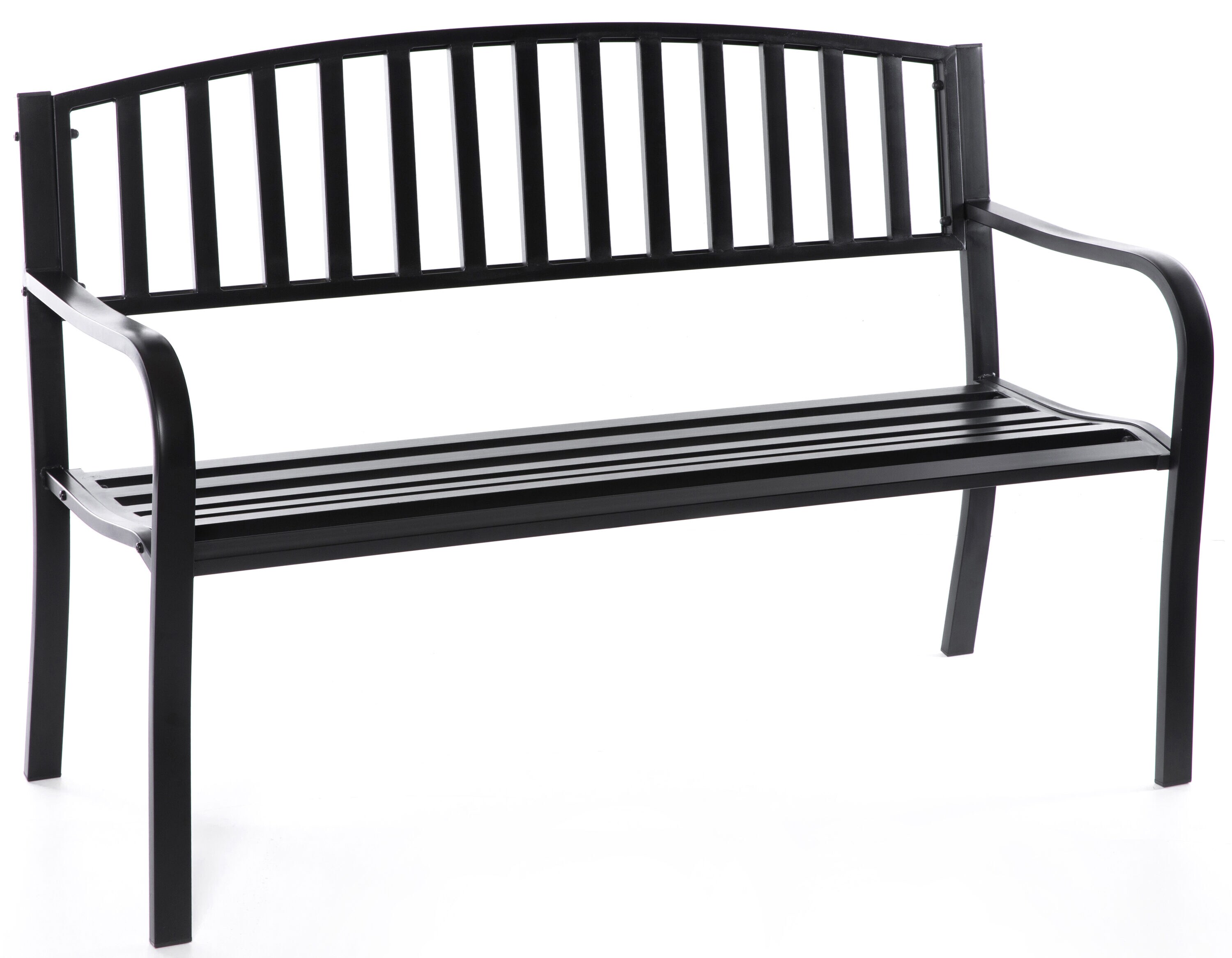 Black Steel Garden Bench with Cast Iron Frame, 52"