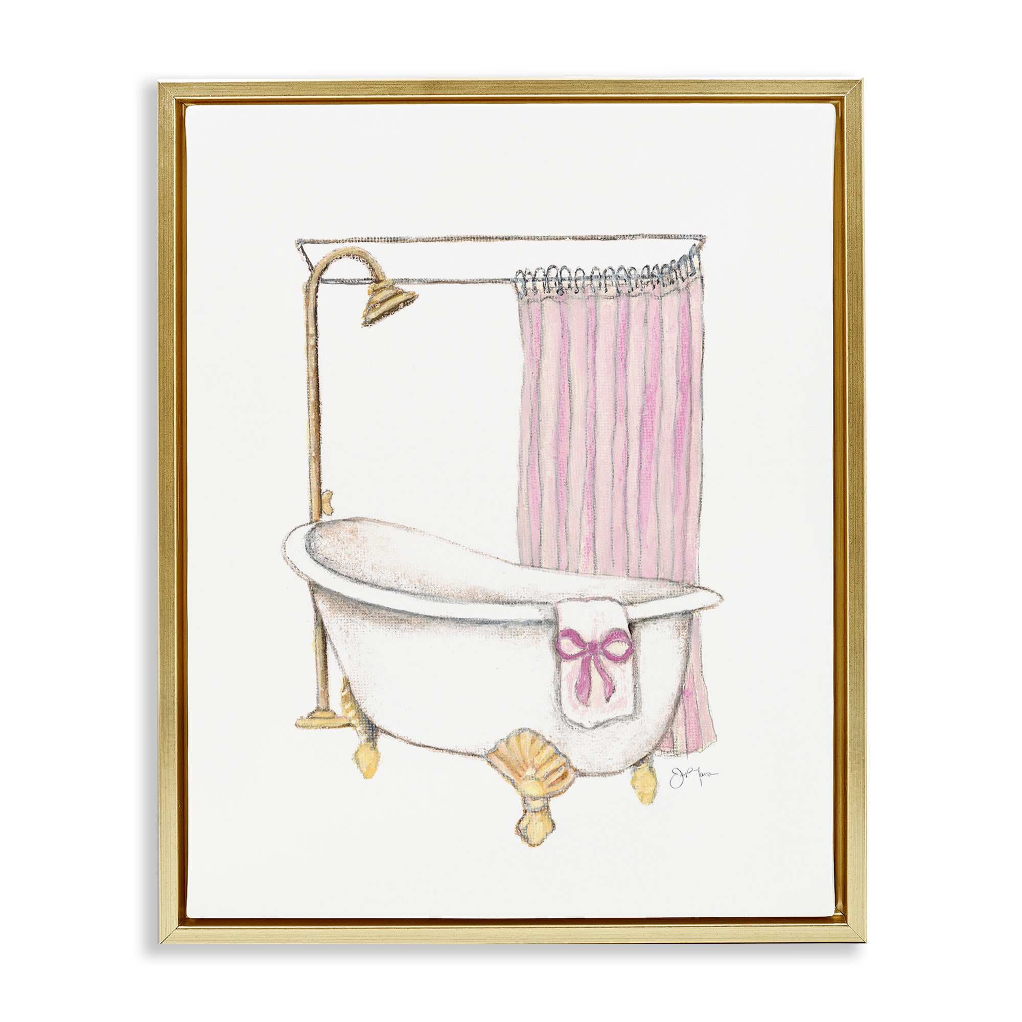Stupell Industries BT-968-FFG-16X20 Simple Bathtub with Bow Floating Frame design by Janet Tava