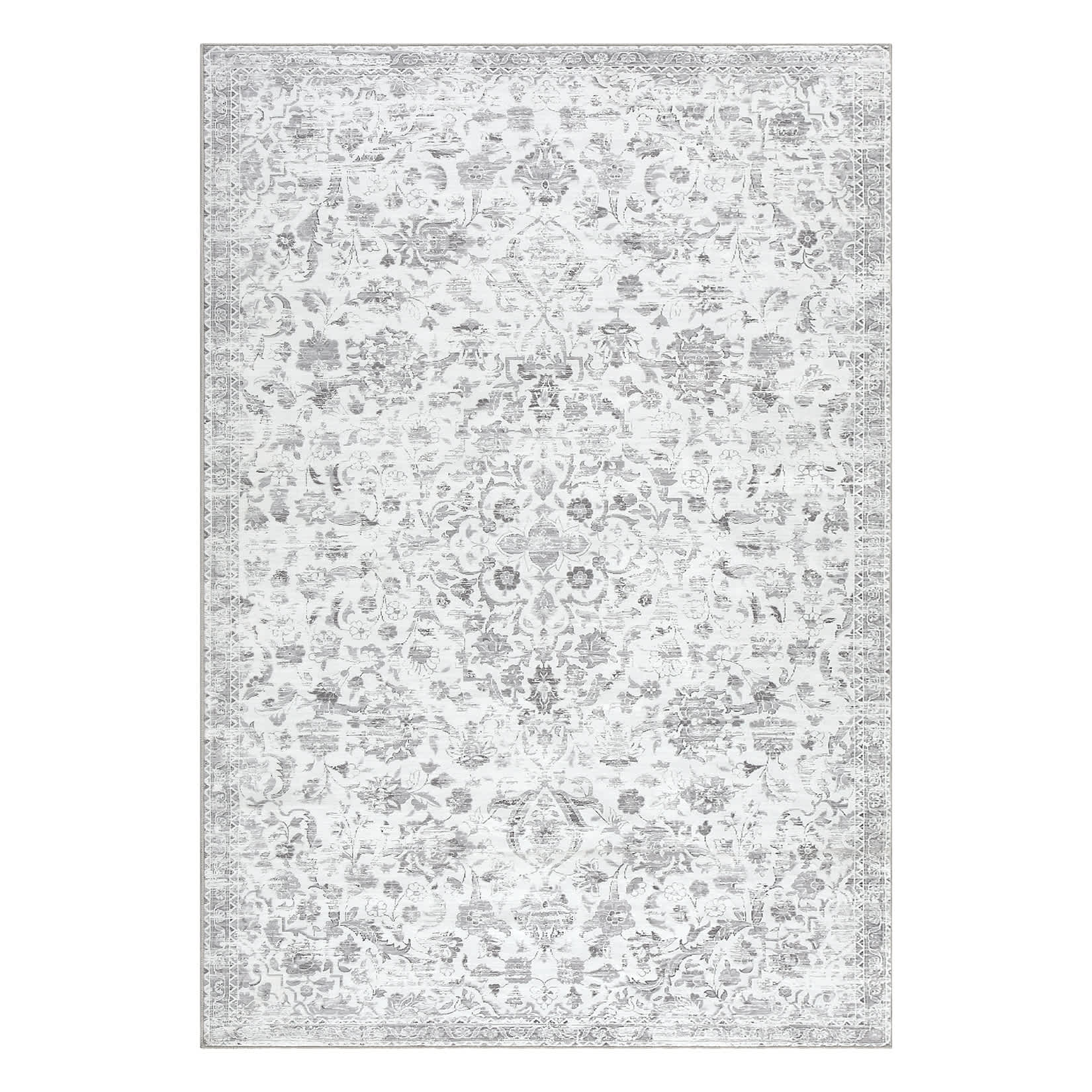 Qeetex SUNNY-PHO-0ZKXPU68 4 x 6 ft Polyester Grey Rectangular Living Room Bedroom Dining Room Floral Print Soft Non Slip Vintage Machine Washable Area Rug