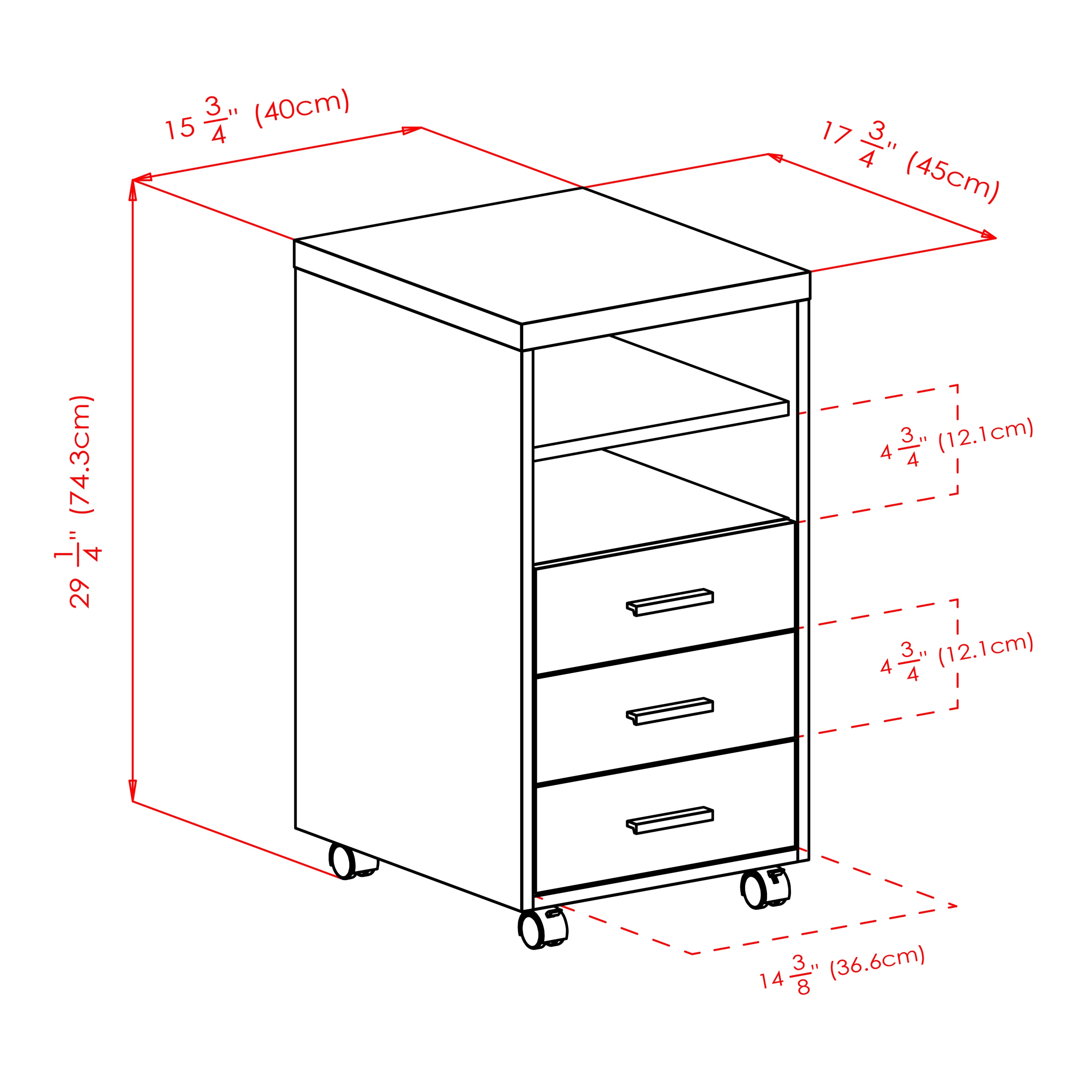 Kenner White and Brown 3-Drawer Mobile Storage Cabinet