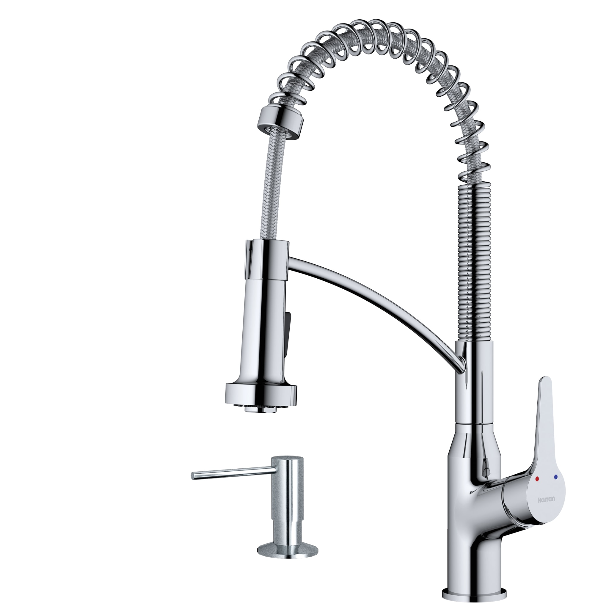 Karran KKF210SD35C Chrome Single Handle Deck-mount Pull-down Kitchen Faucet with Sprayer (Soap Dispenser Included)