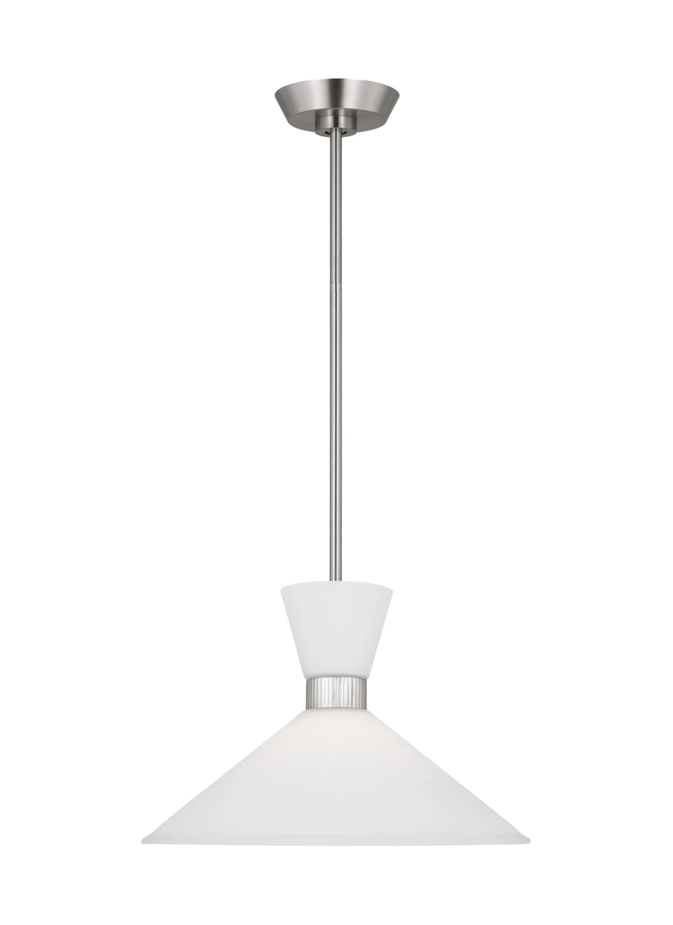 Scott Living DJP1091BS Belcarra 1 -Light Brushed Steel Modern/contemporary Etched glass Cone Medium Hanging Pendant light