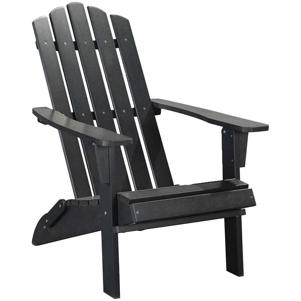 PolyTeak Folding Black Plastic Frame Stationary Adirondack Chair