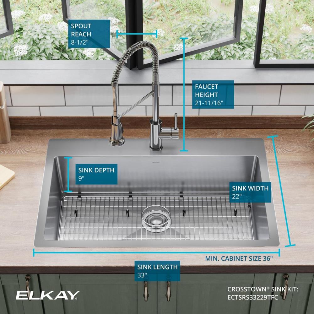 Elkay Crosstown Dual Mount 33 In X 22 In Polished Satin Stainless Steel