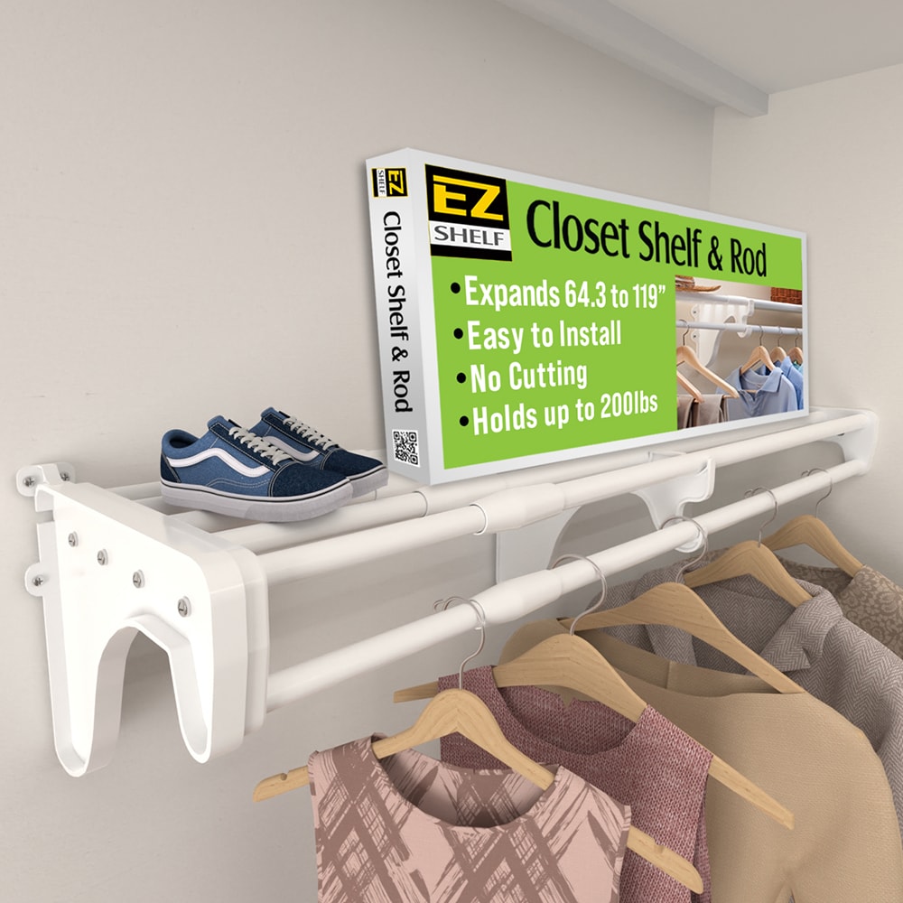 EZ Shelf EZS-SCRW118-1-1 Expandable Closet Shelving 8-ft x 12-Inches White Fixed mount Wire Shelf