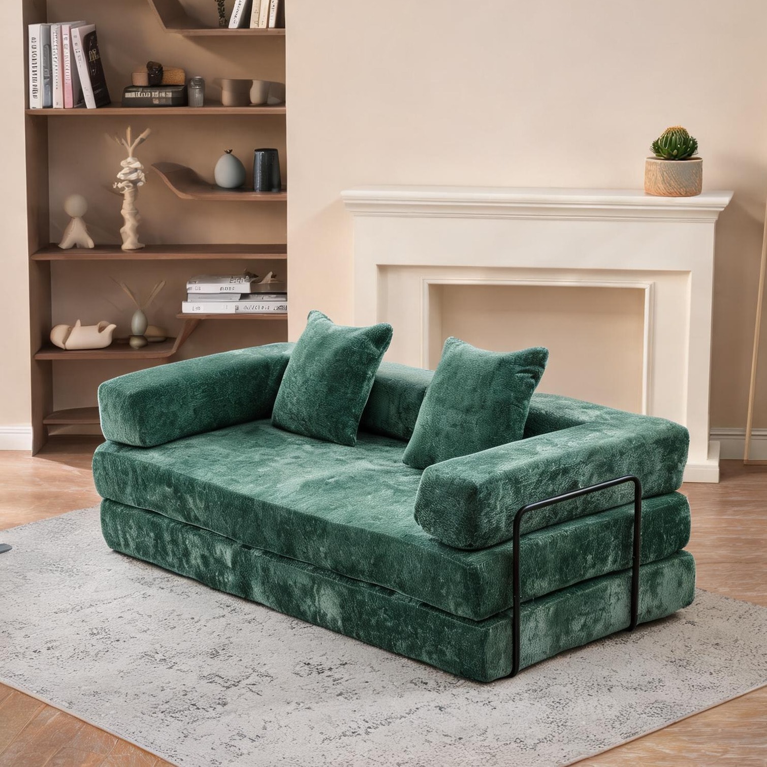 sunjurt Flannel Convertible Floor Sofa Bed with Foldable Design Compact 39x15x15 Inches Dark Green