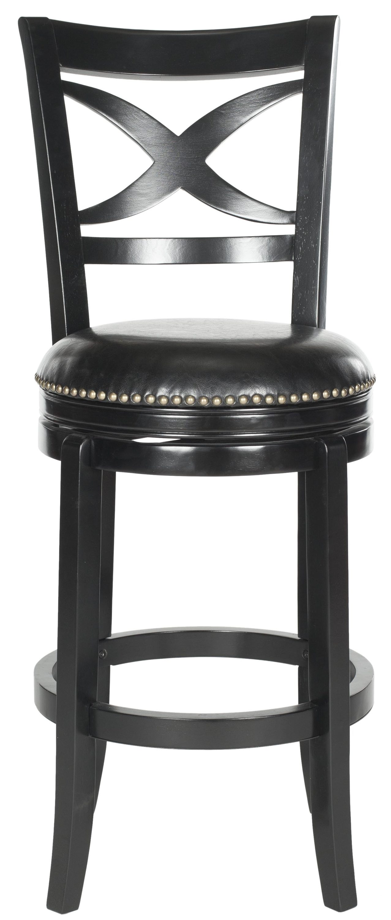 Safavieh FOX7013C Santino Black/Black Seat 29.0-in H Bar height Round seat Upholstered Swivel Wood Bar Stool